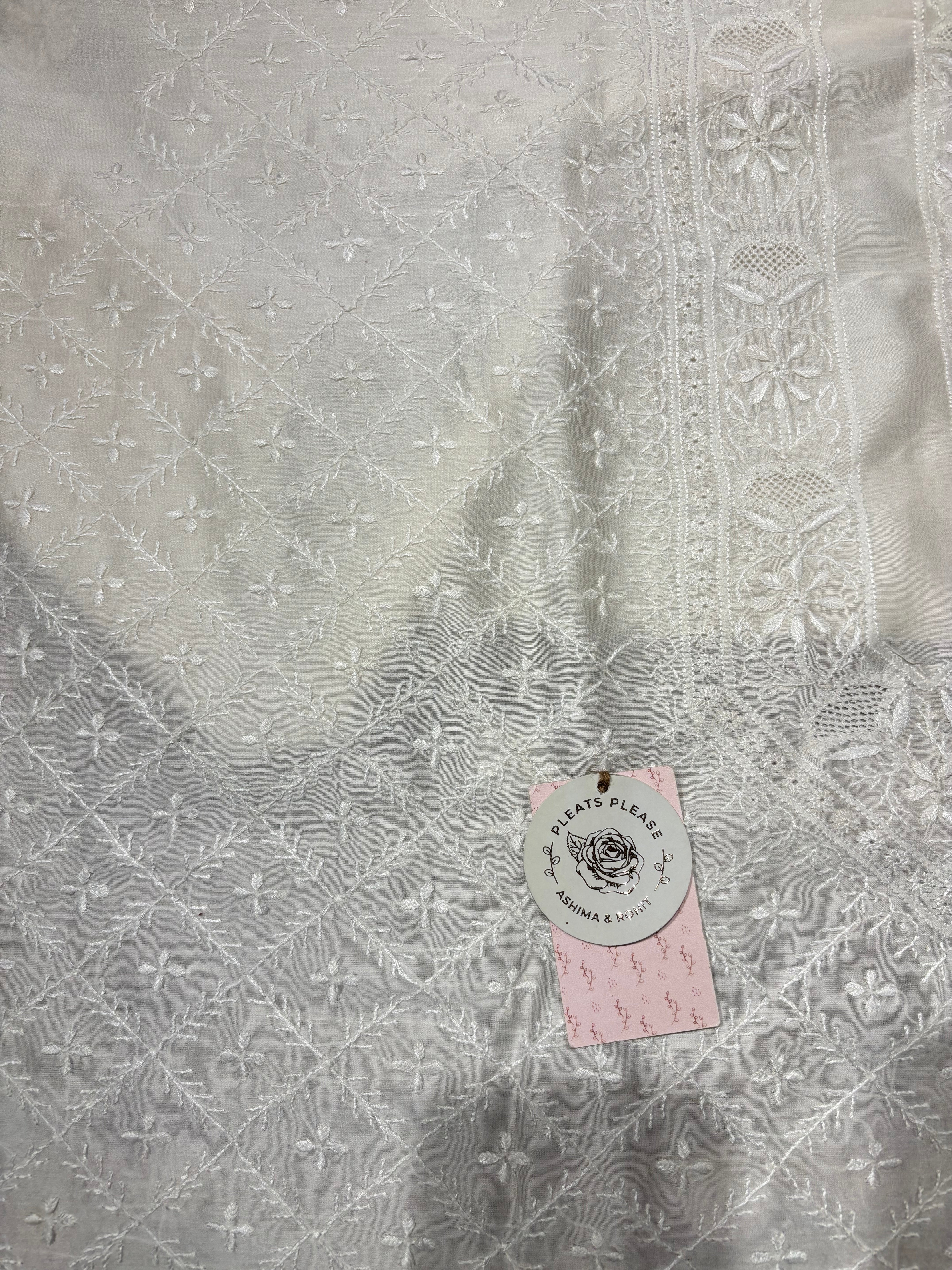 Dyeable Chanderi Silk Chikankari Men’s Kurta Fabric
