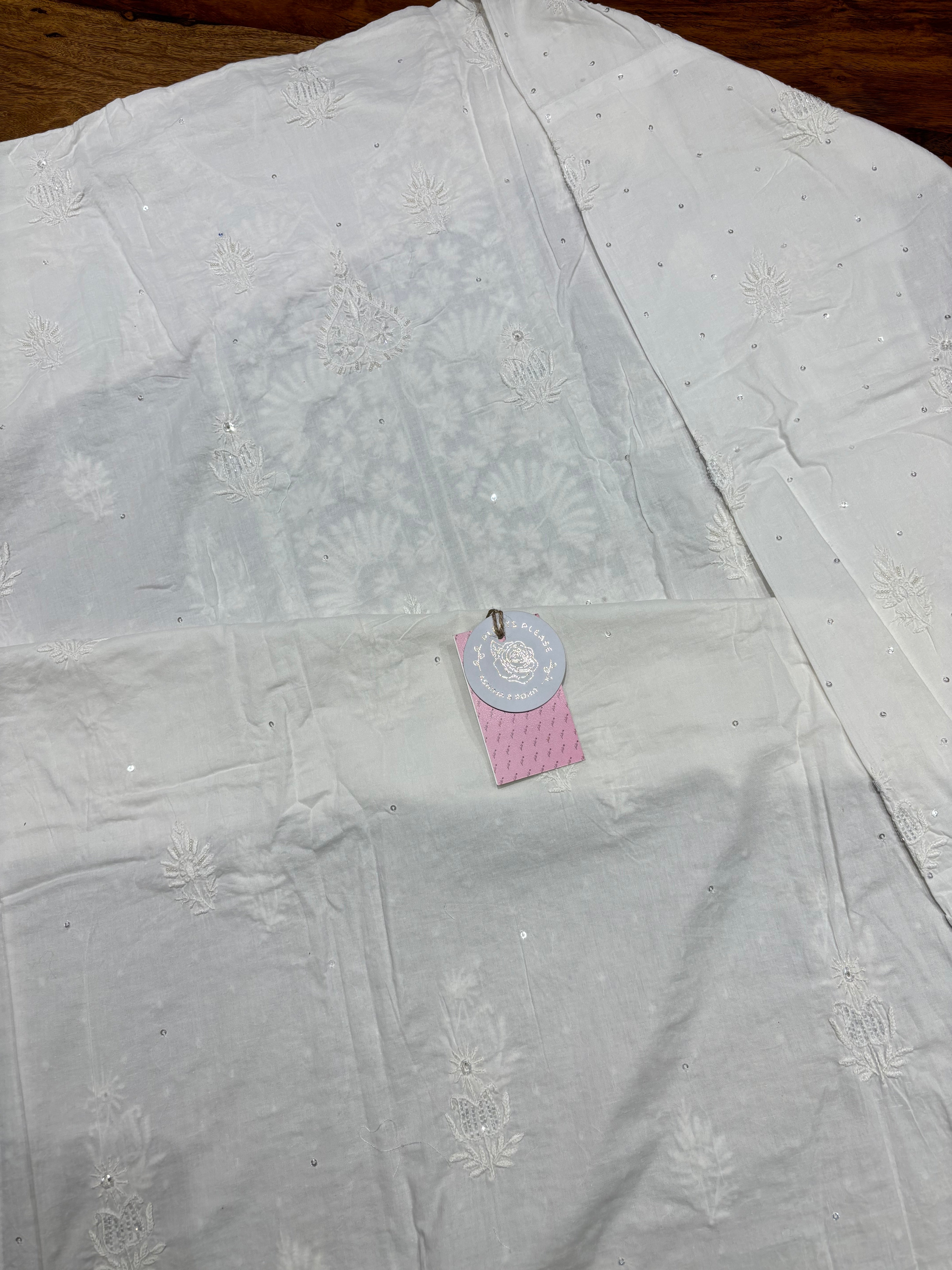 Dyeable Mulmul Chikankari Kurta & Dupatta Set