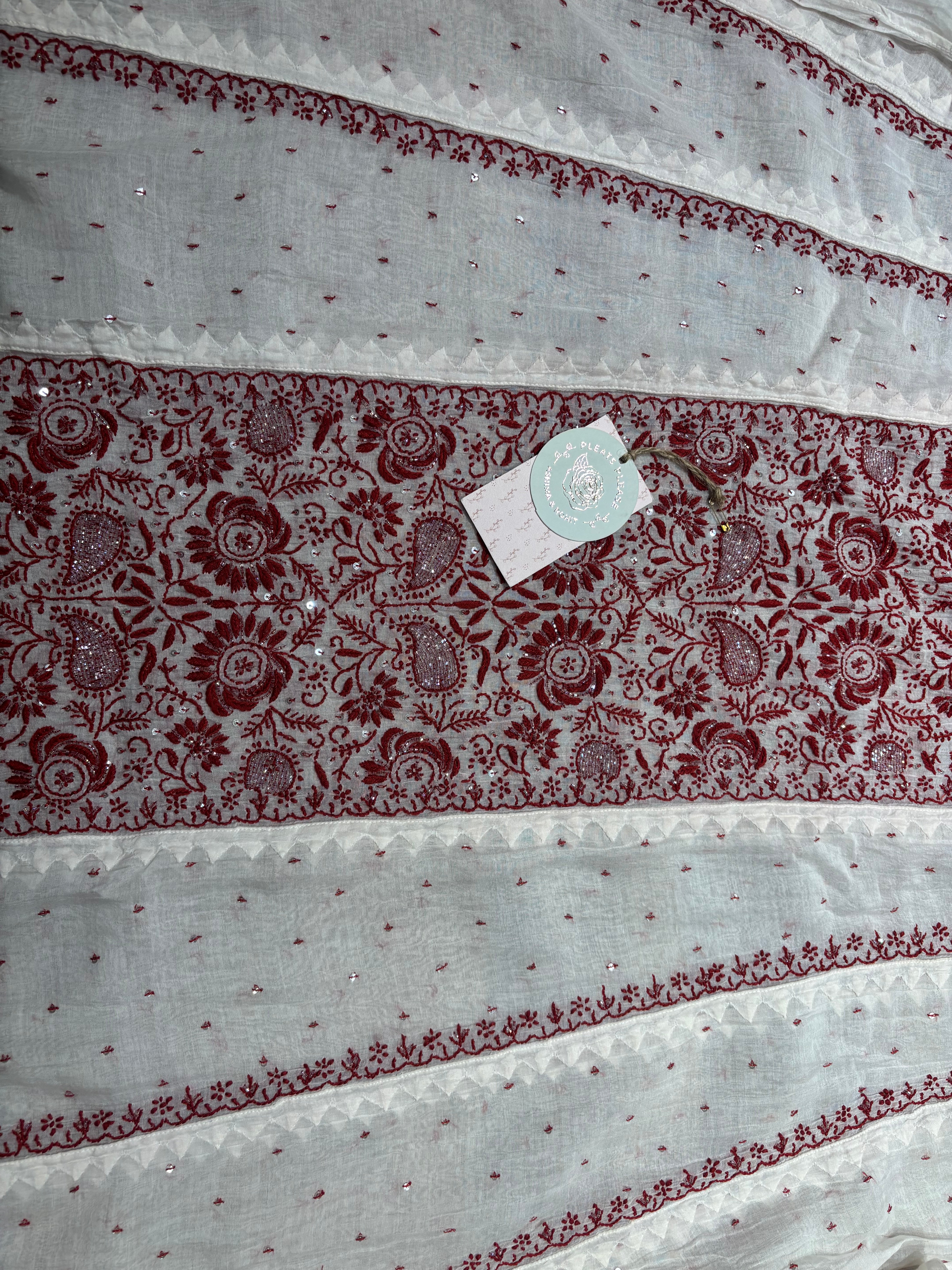 Dyeable Chanderi Mul Chikankari Anarkali and Dupatta Set