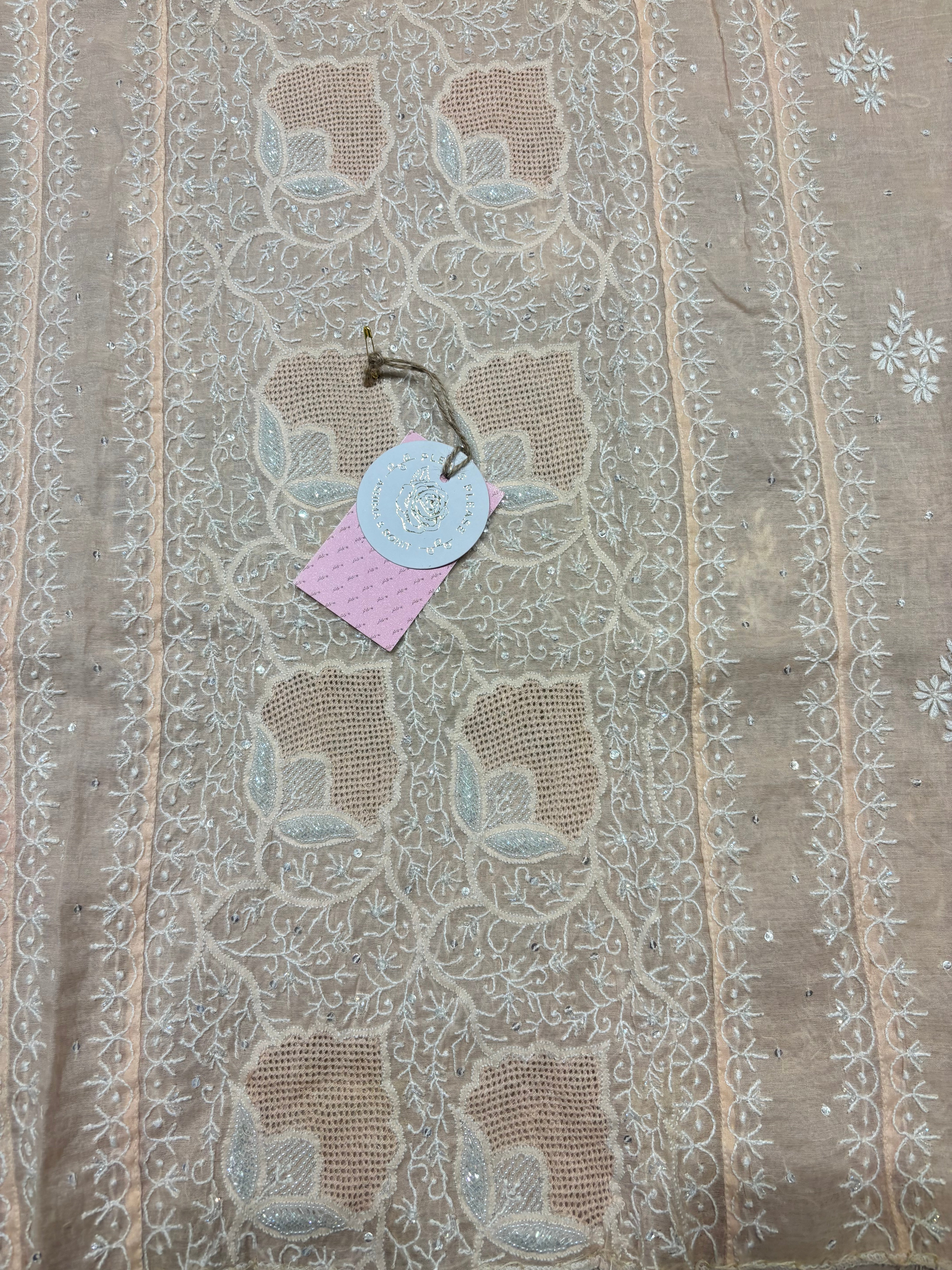 Soft Peach Chanderi Mul Chikankari Kurta and Dupatta Set