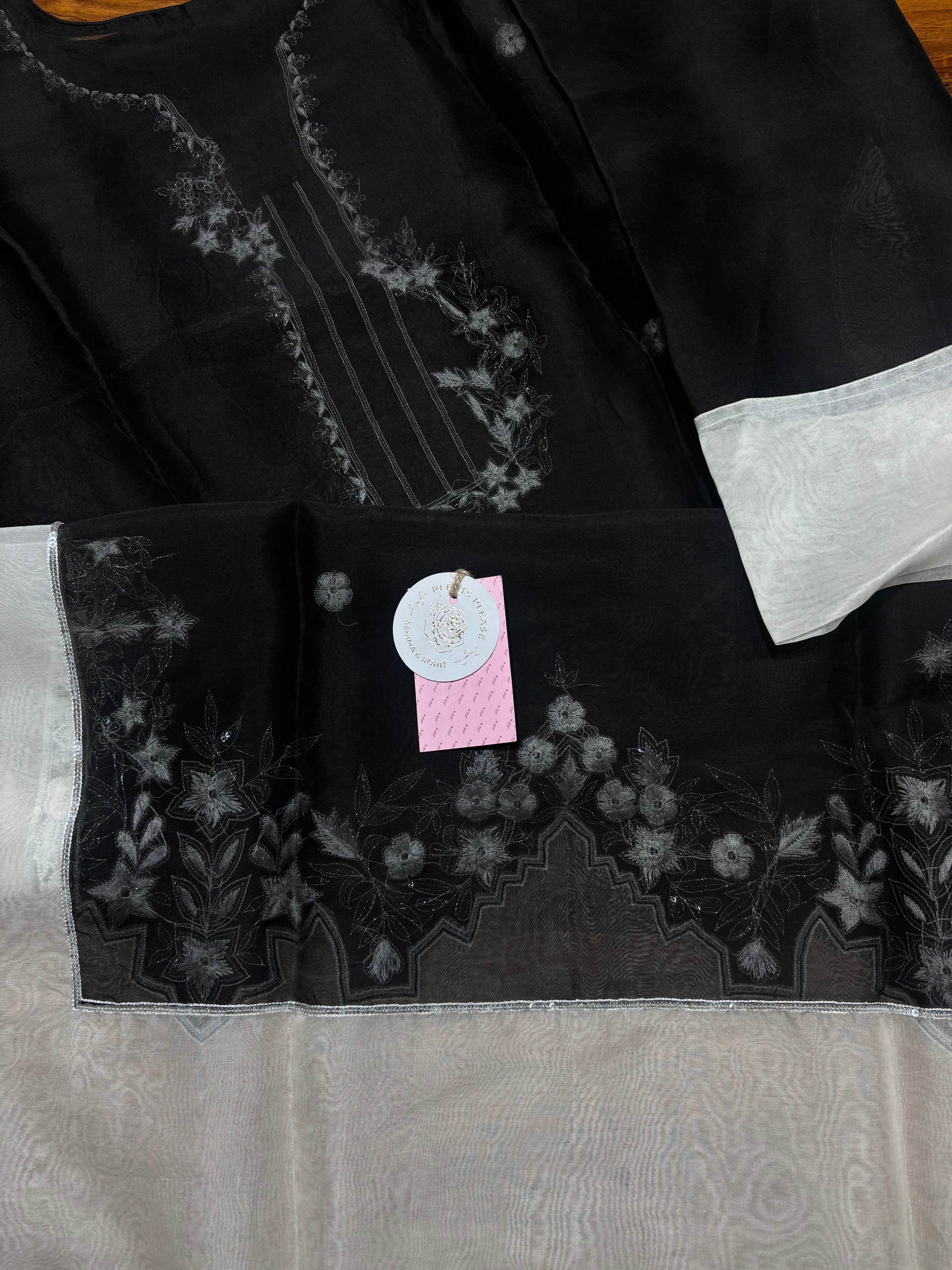 Black & White Pure and Premium Organza Silk Chikankari Kurta and Dupatta Set