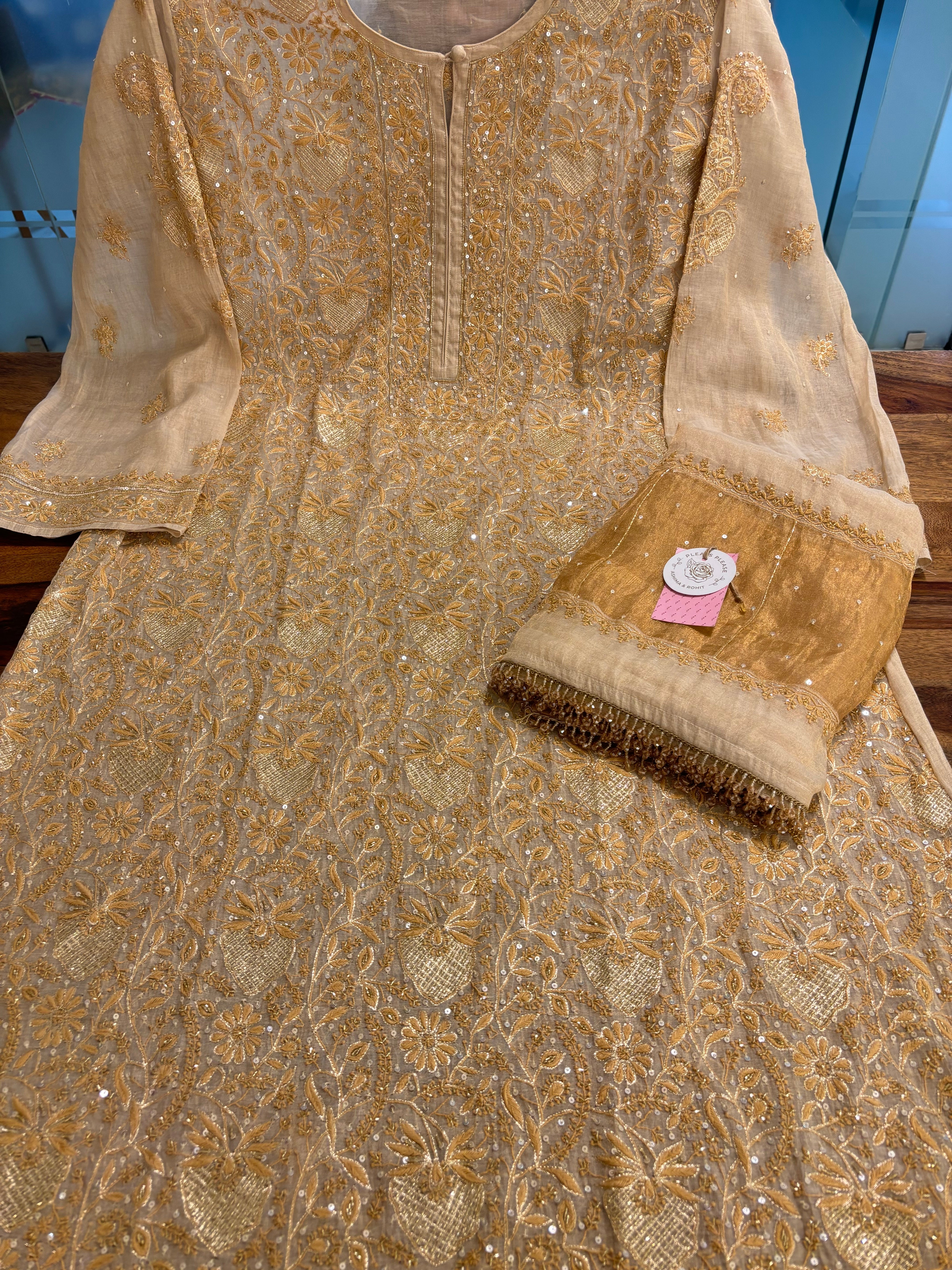 Dyeable Pure & Premium Tissue Heavy Jaal Chikankari Kurta & Dupatta