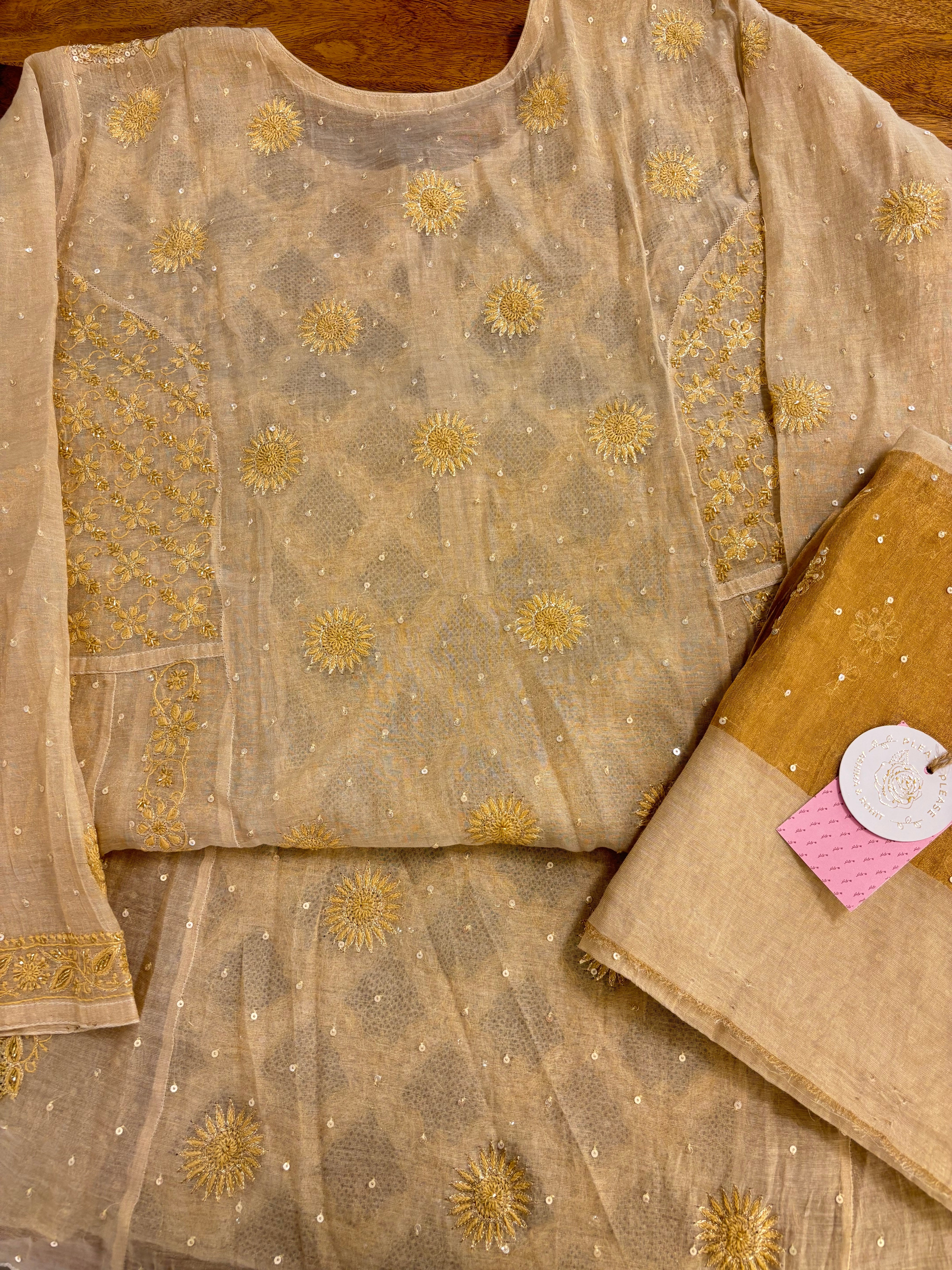 Dyeable Pure & Premium Tissue Chikankari Jaal Anarkali & Dupatta