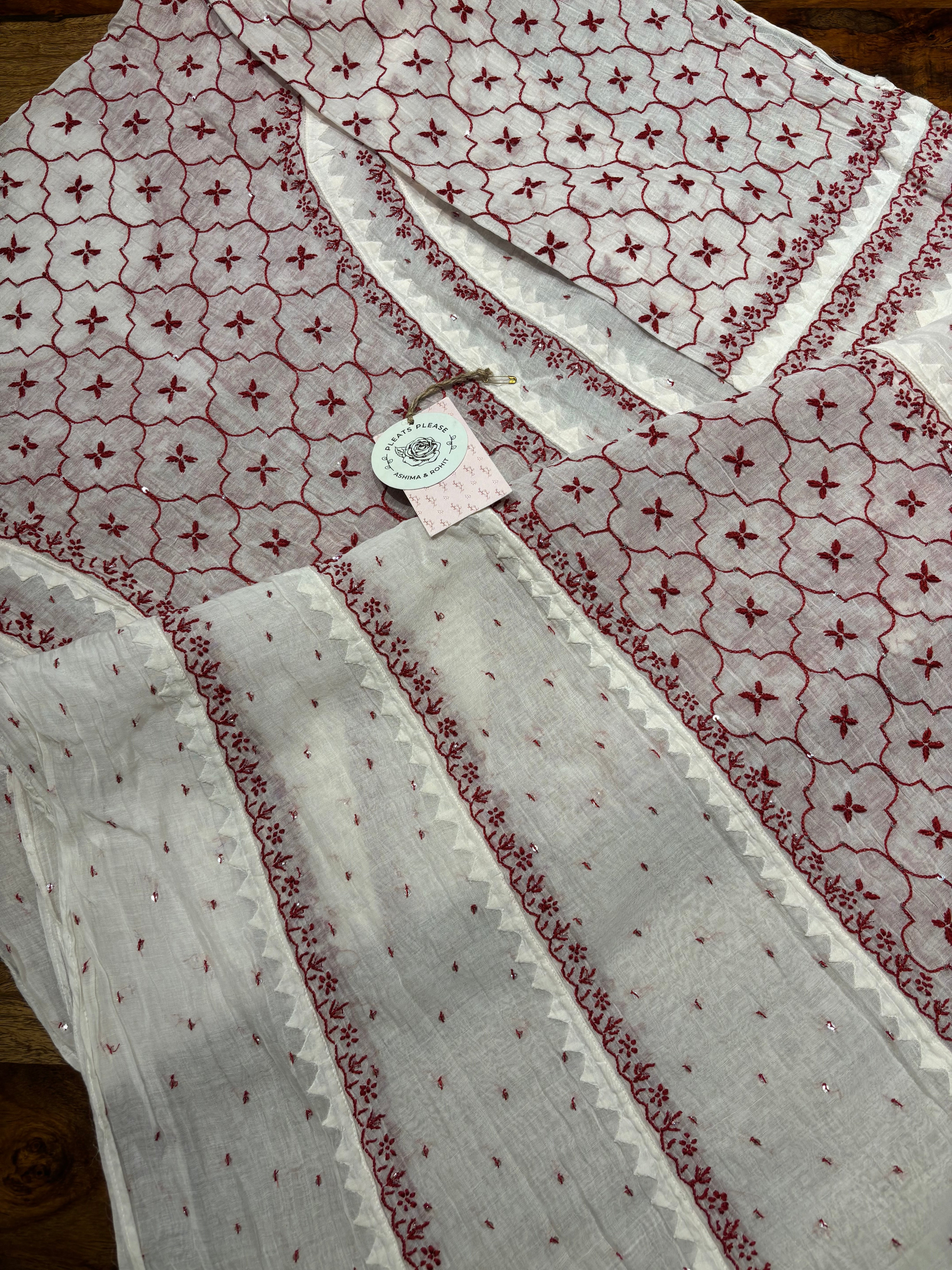 Dyeable Chanderi Mul Chikankari Anarkali and Dupatta Set