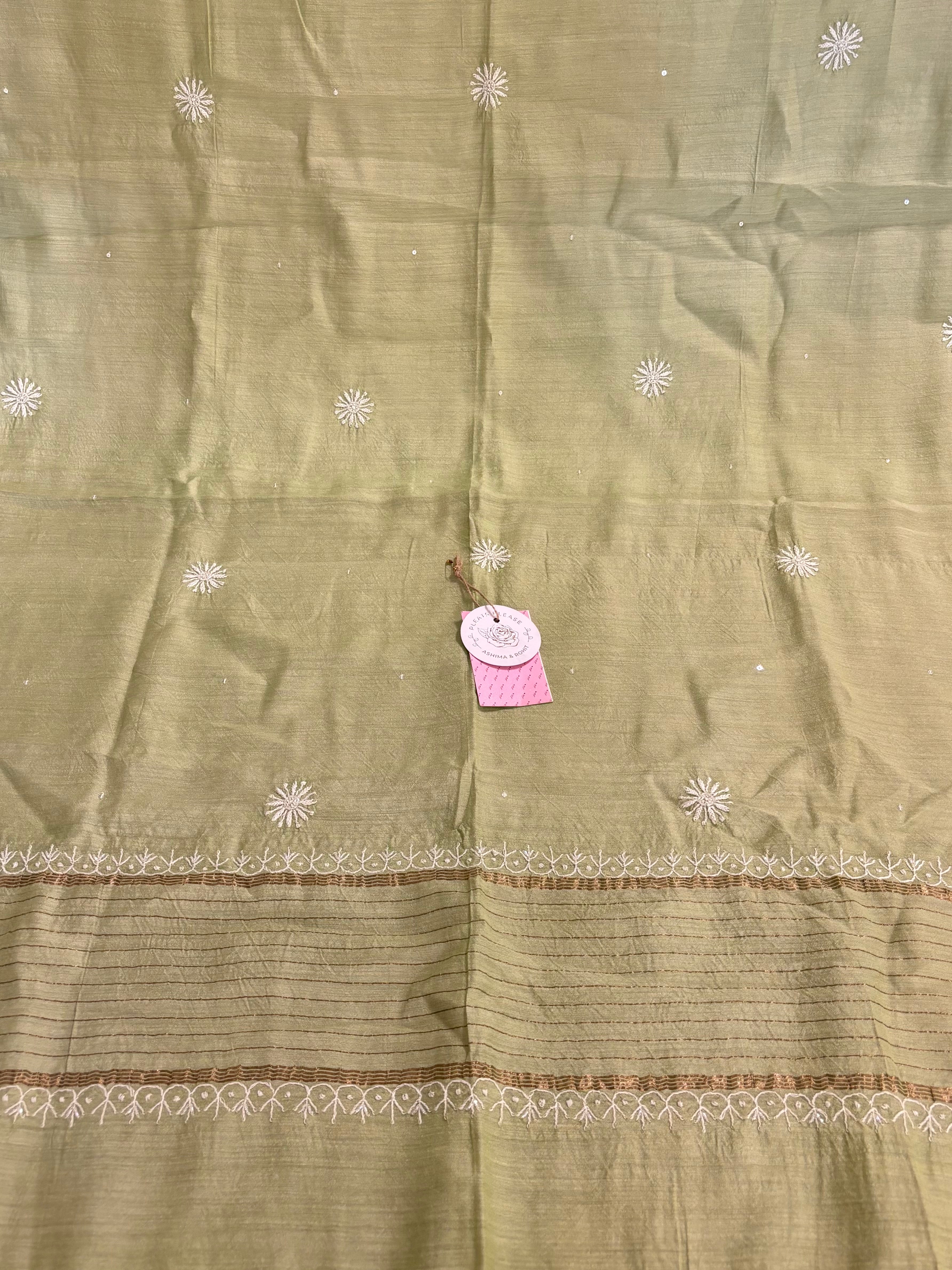Sage Green Chikankari Munga Silk Kurta Dupatta Set