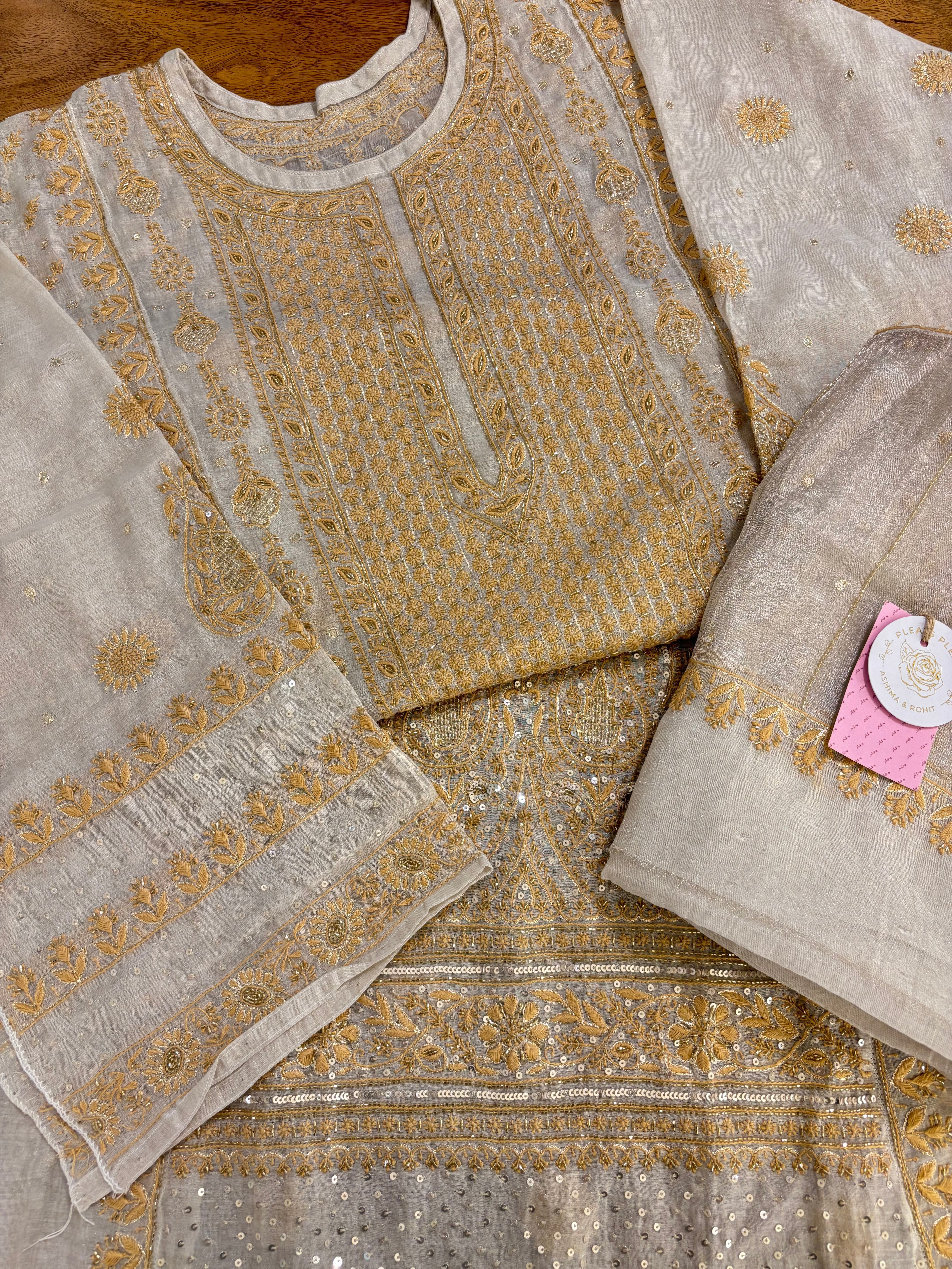 Dyeable Ivory Silver Pure & Premium Tissue Chikankari Kurta & Dupatta