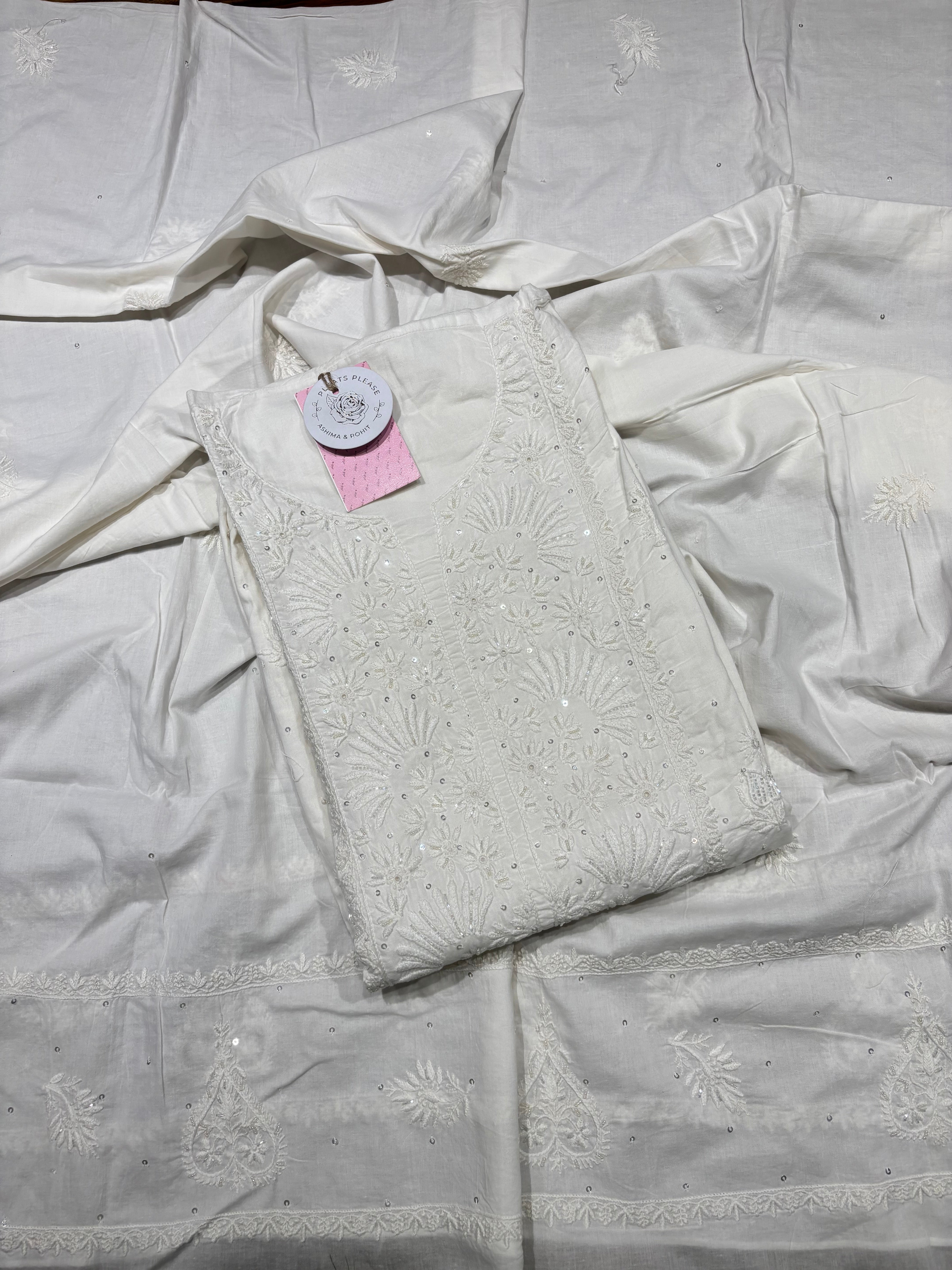 Dyeable Mulmul Chikankari Kurta & Dupatta Set