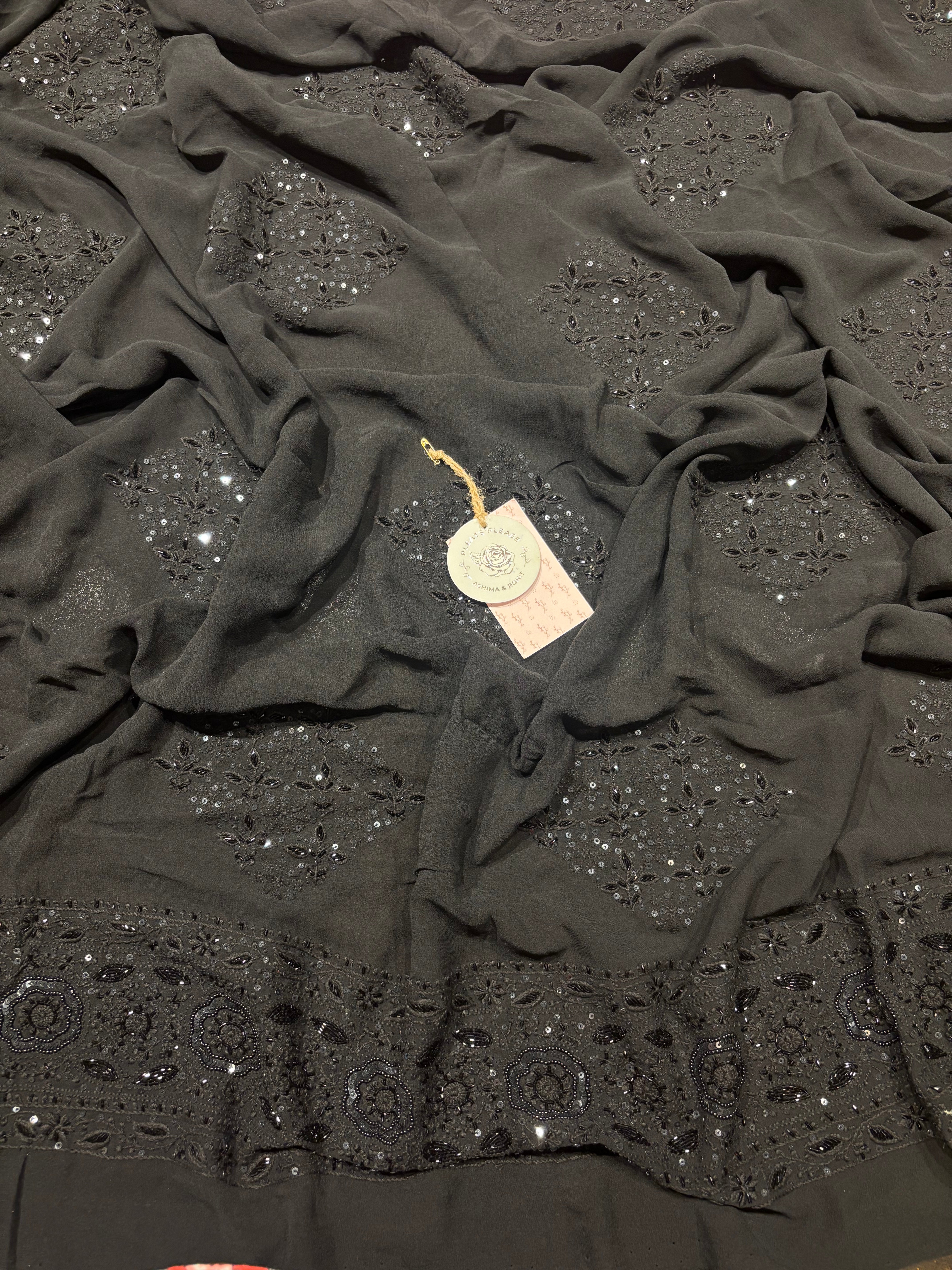 Black Pure Georgette Chikankari Anarkali and Dupatta