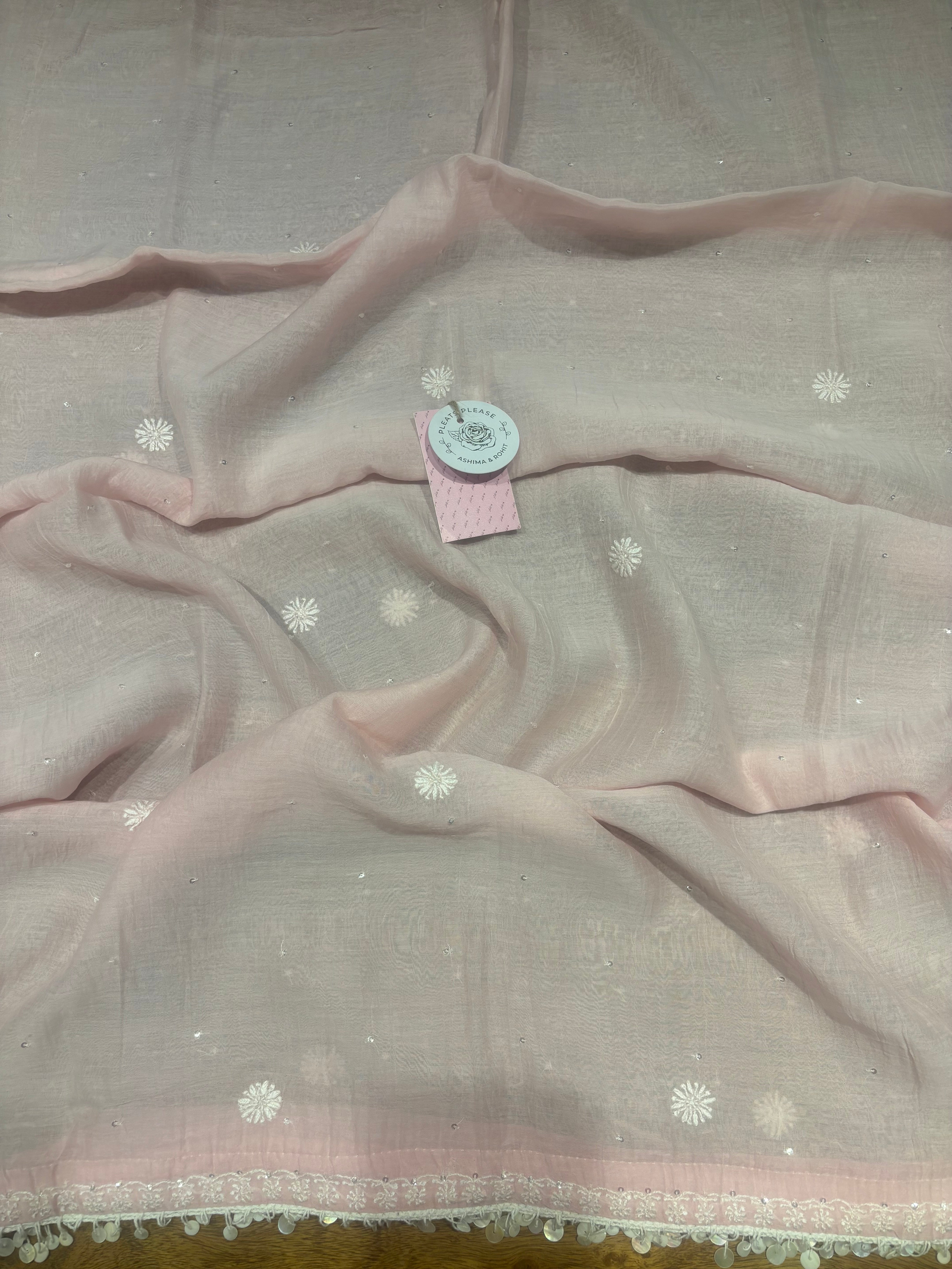 Soft Pink Chanderi Mul Chikankari Kurta, Sharara & Dupatta Set