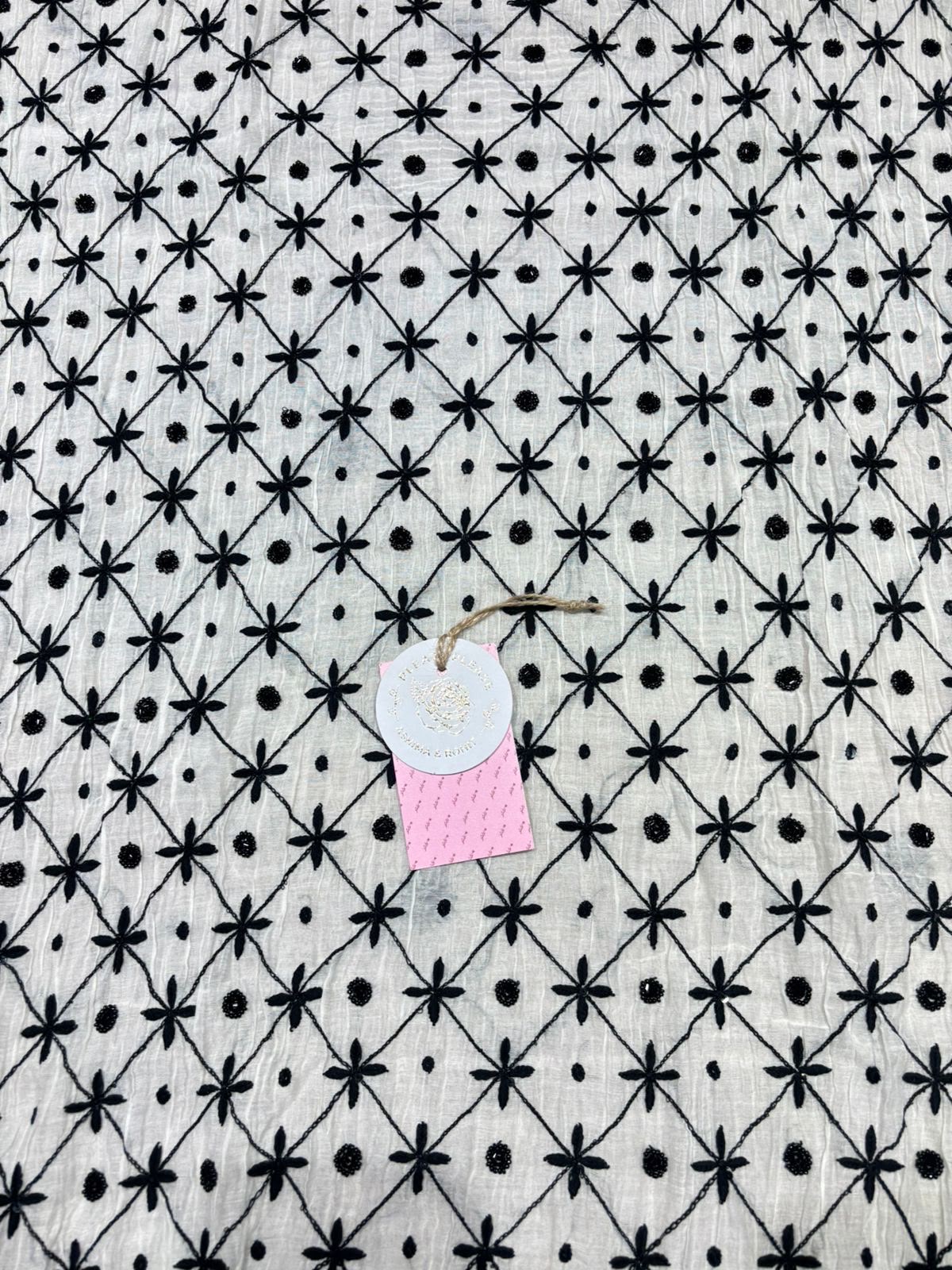 Dyeable  Black & White Chanderi Mul Chikankari Kurta & Dupatta
