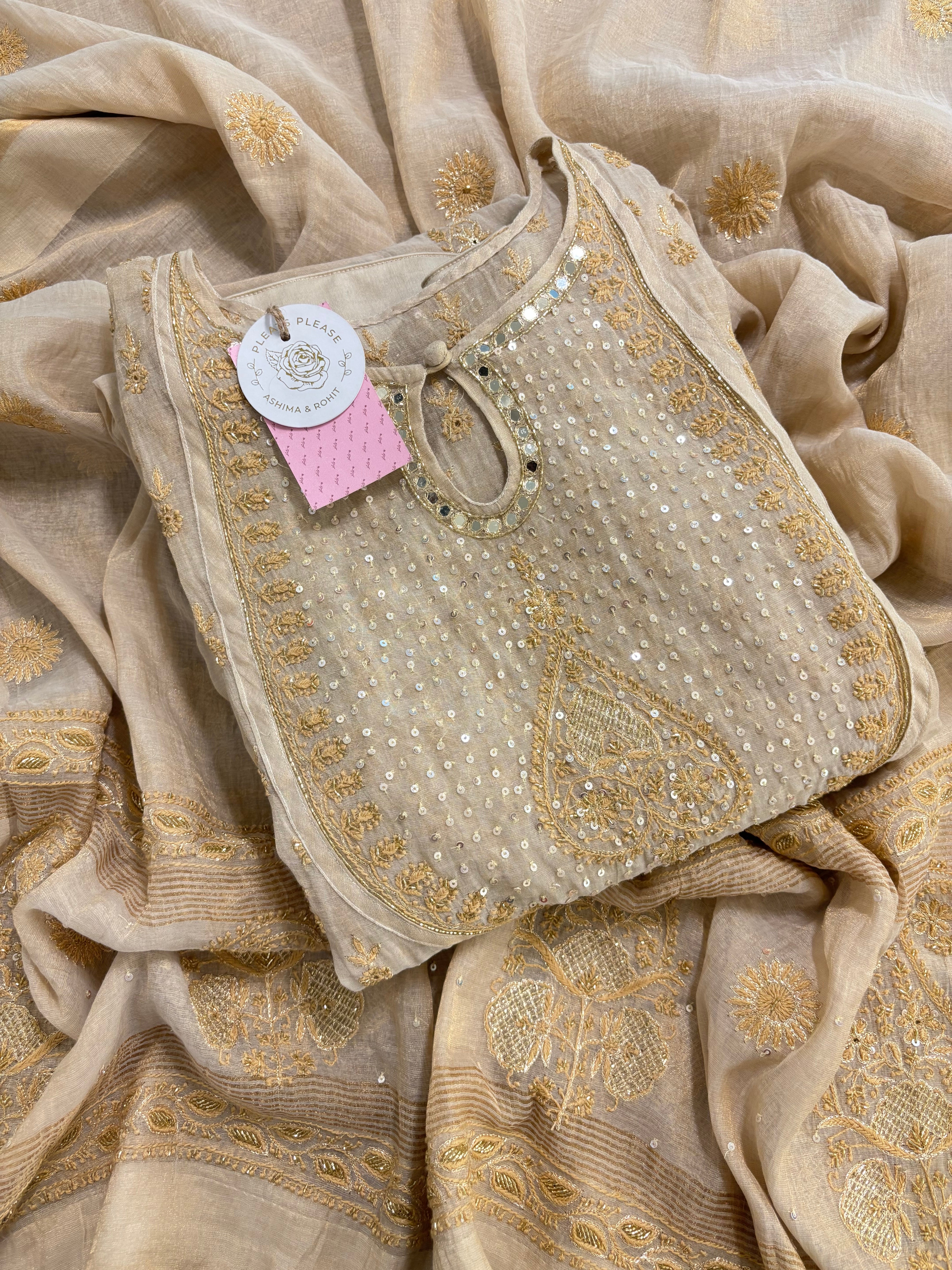Dyeable Pure & Premium Tissue Mirror Chikankari Bajirao Anarkali & Dupatta