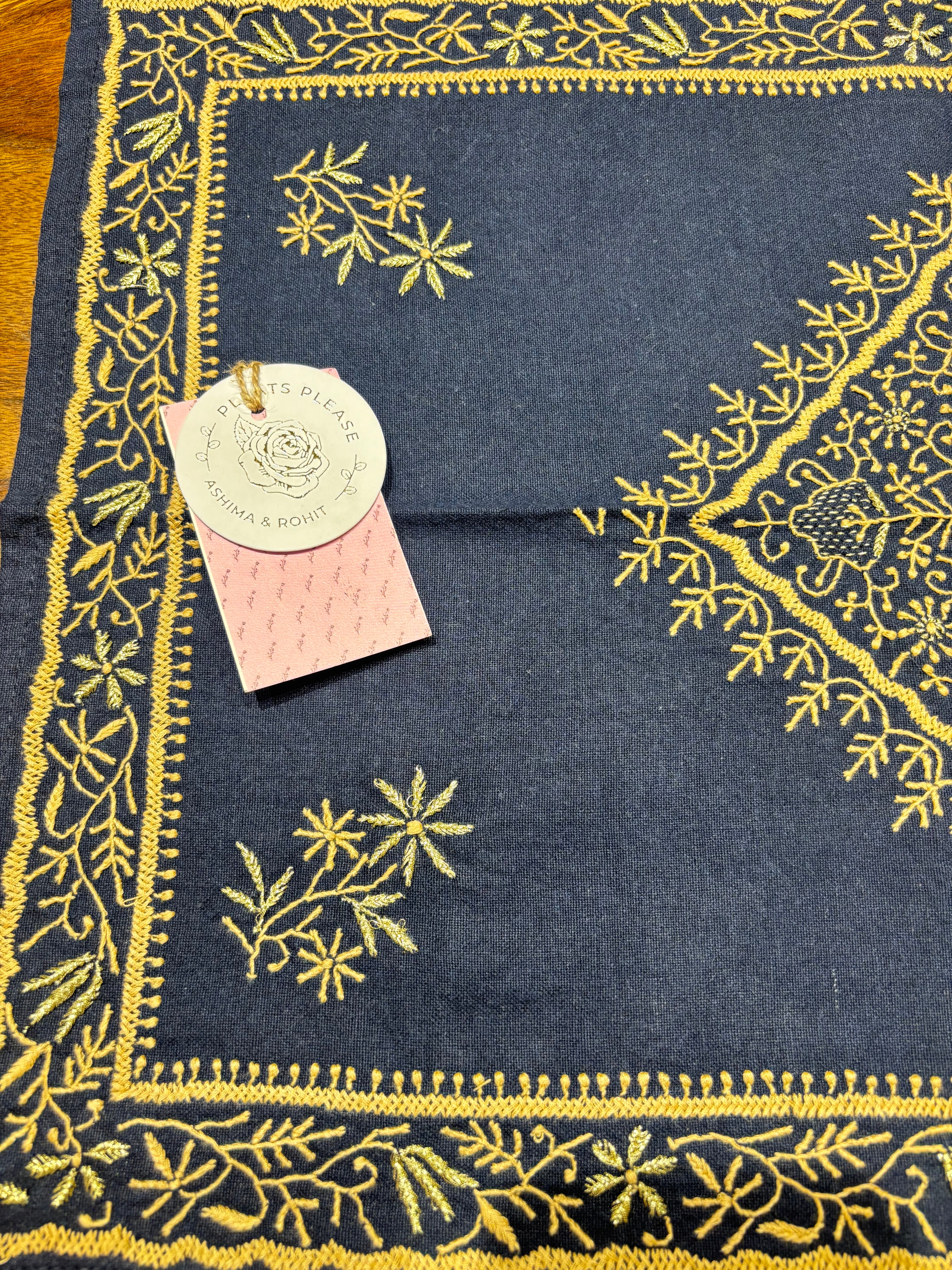 Royal Blue Linen Cotton Chikankari Table Mat