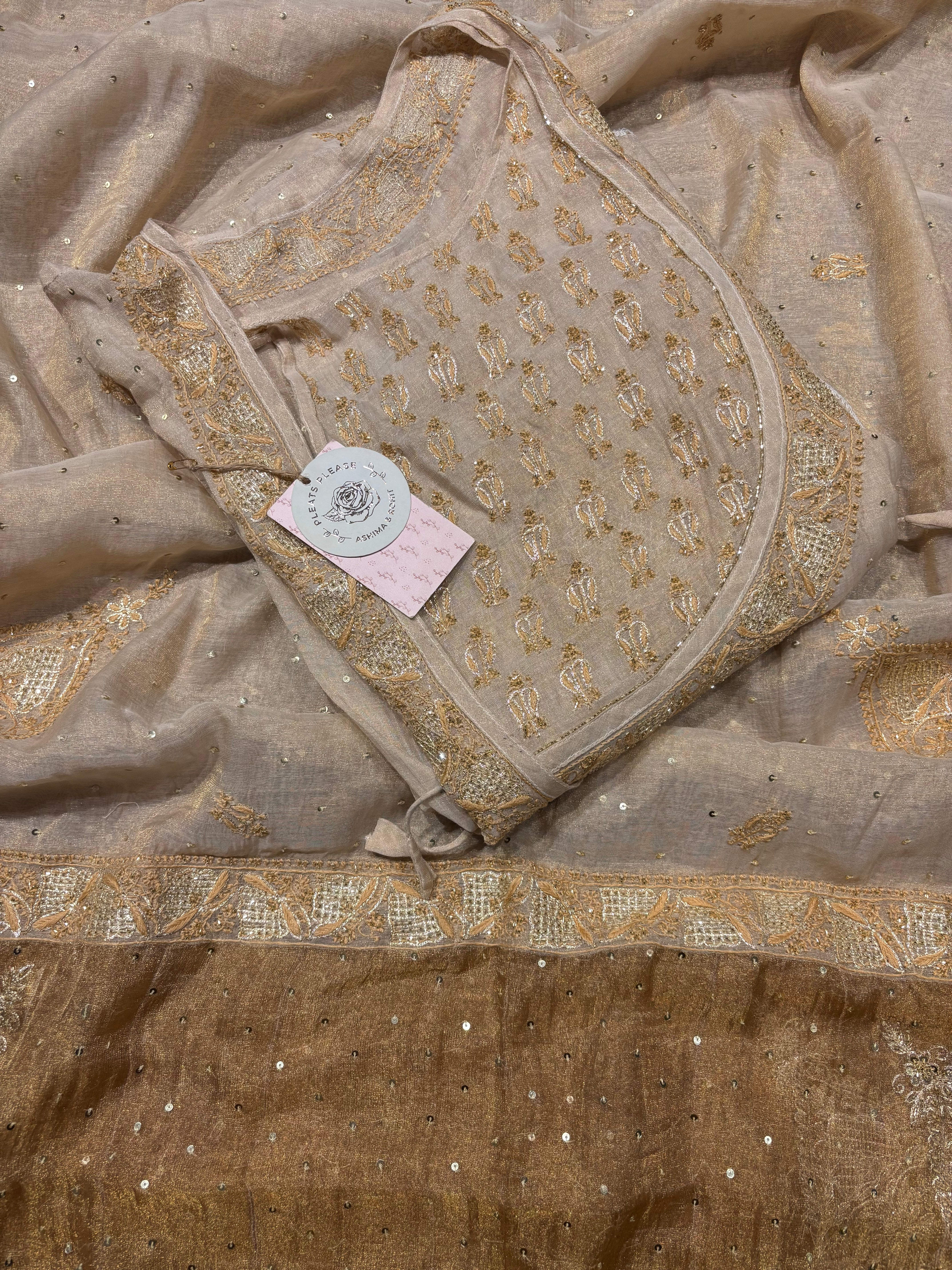 Dyeable Pure and Premium Tissue Chikankari Angrakha A line Anarkali and Dupatta set