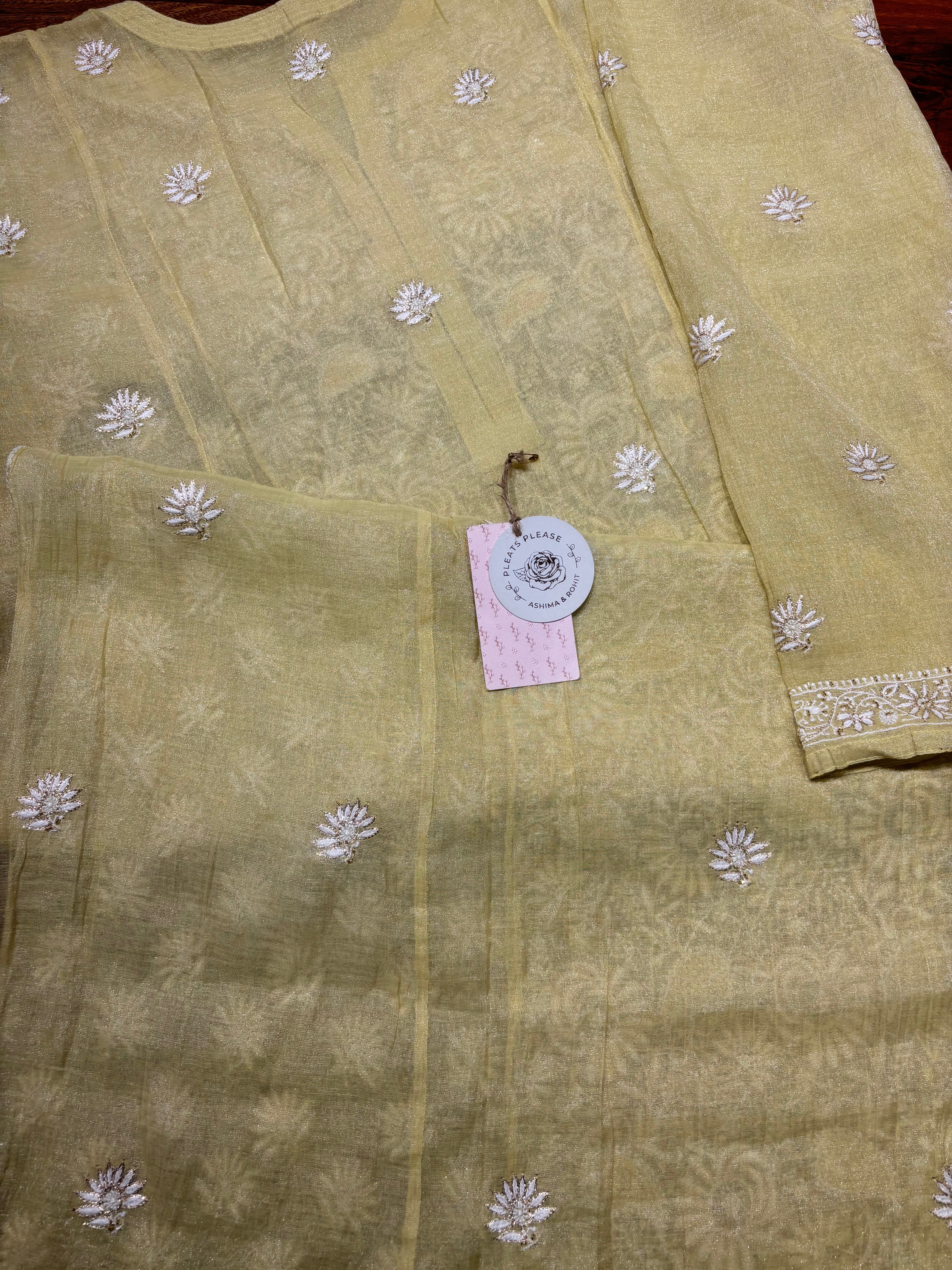 Yellow Pure & Premium Tissue Chikankari Kurta & Dupatta Set