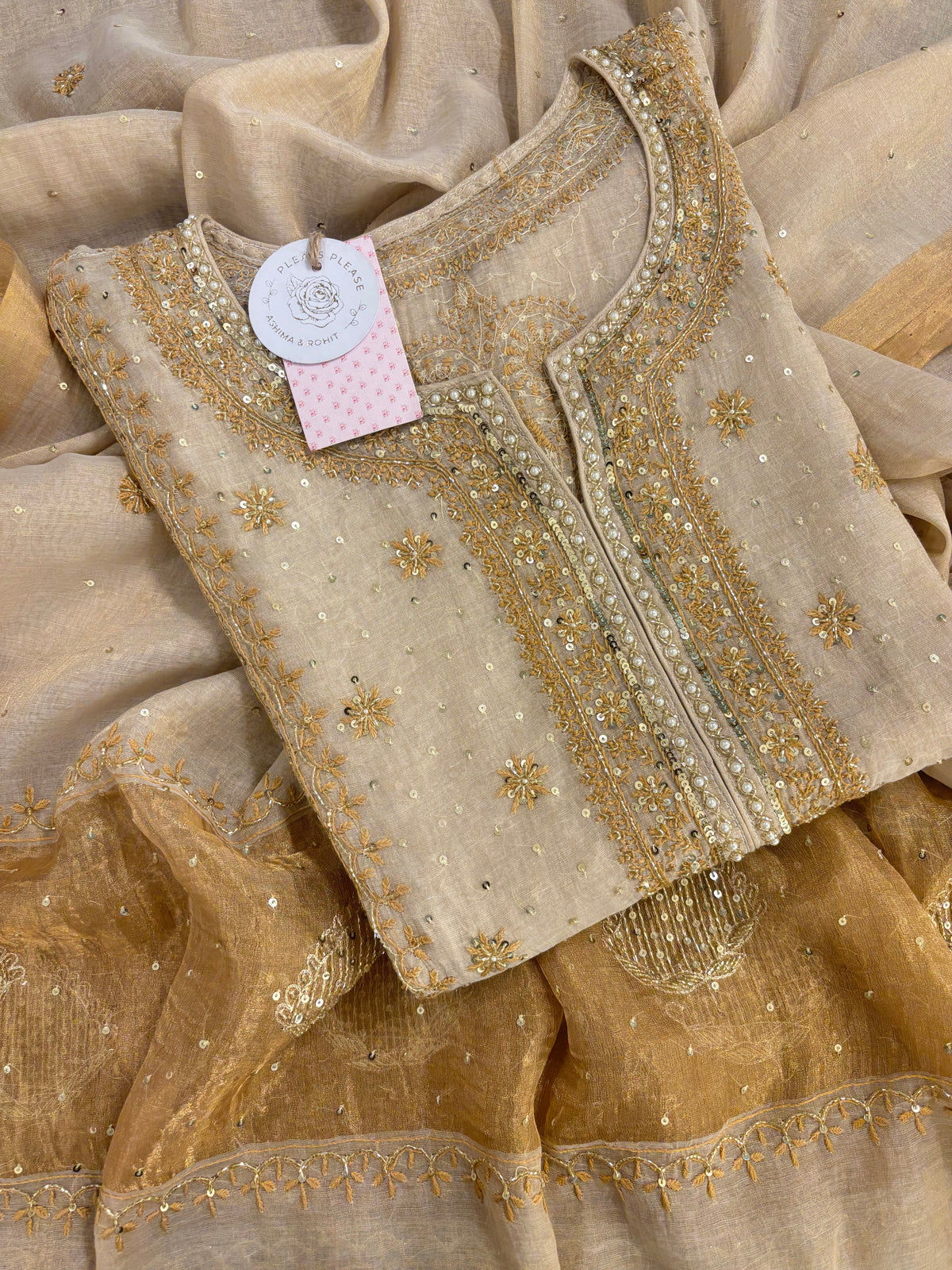 Dyeable Pure & Premium Tissue Pearl Neckline Chikankari Kurta & Dupatta