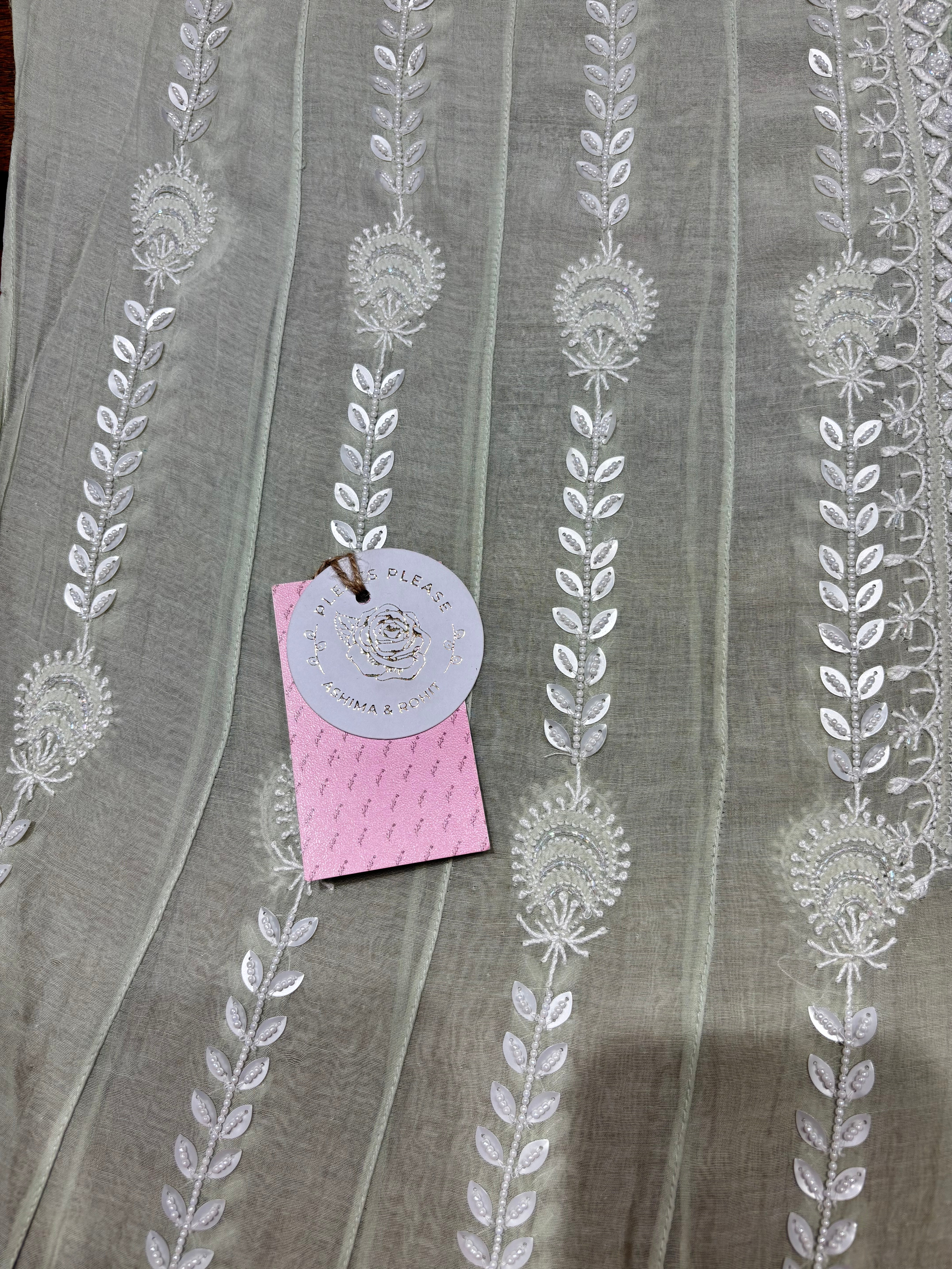 Sage Green Ombre Chanderi Mul Chikankari Anarkali & Dupatta Set