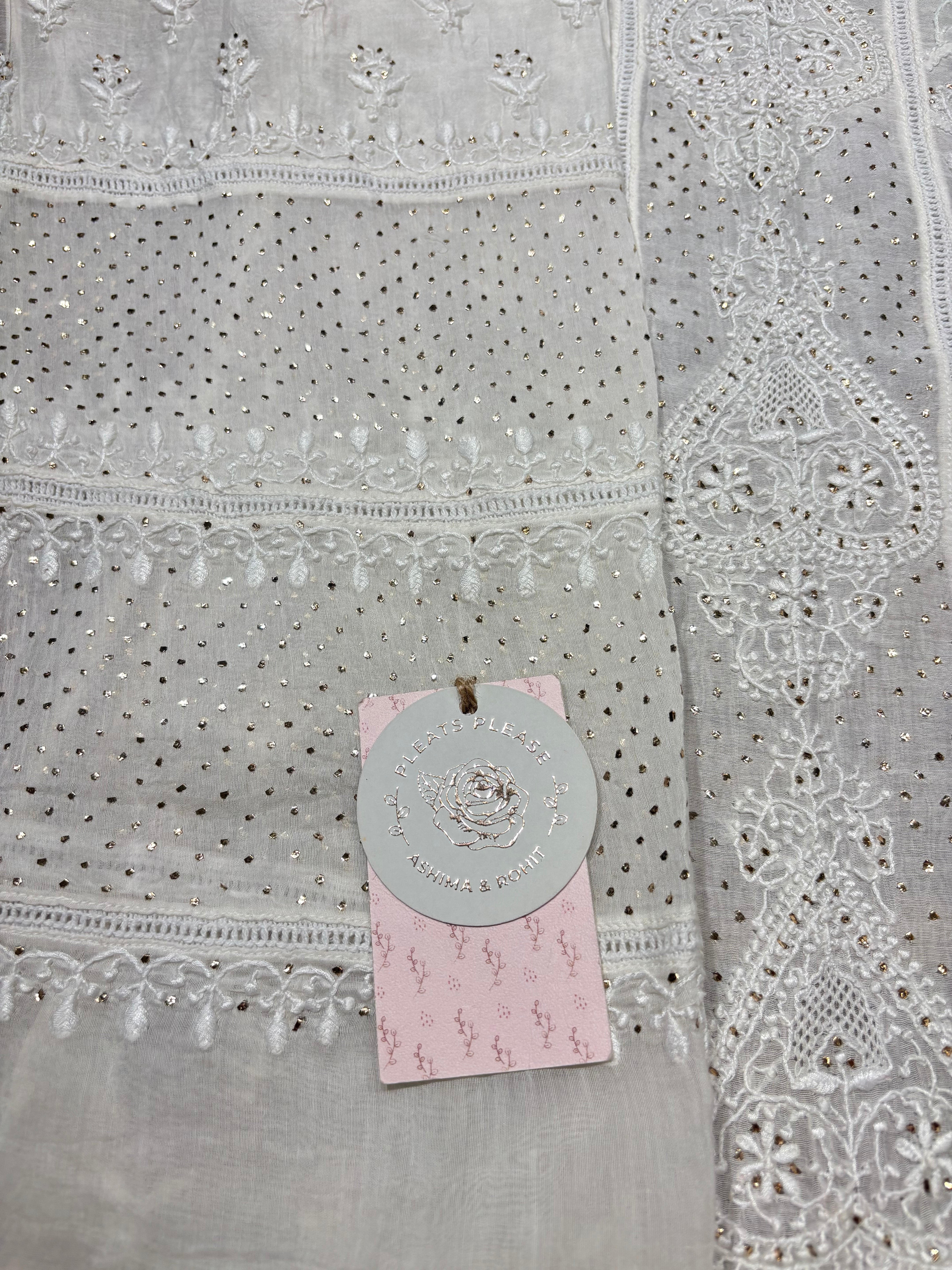 Dyeable Chanderi Mul Chikankari & Mukaish Kurta & Dupatta Set
