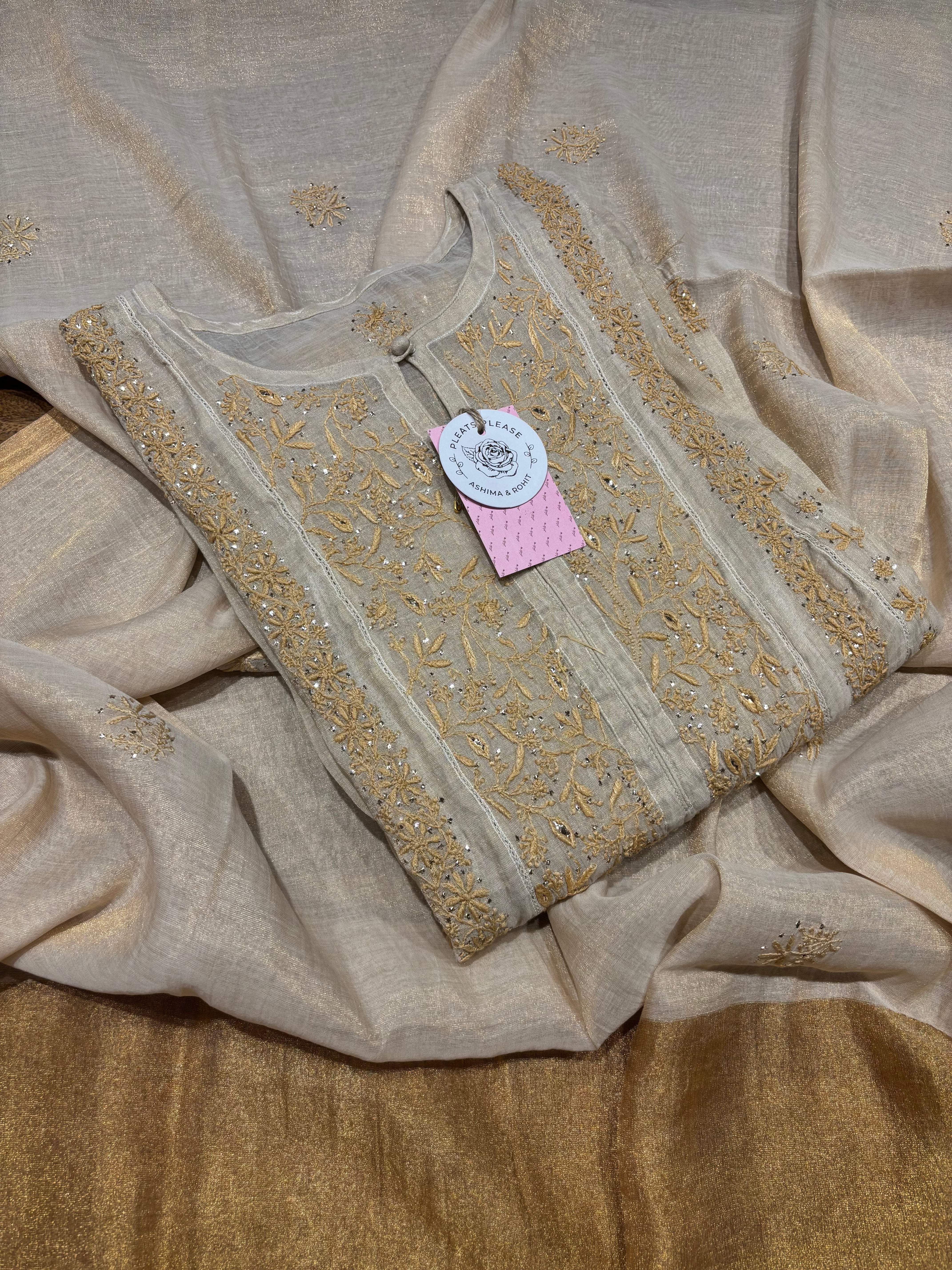 Dyeable Pure and Premium Tissue Chikankari Kalidar Kurta and Dupatta Set