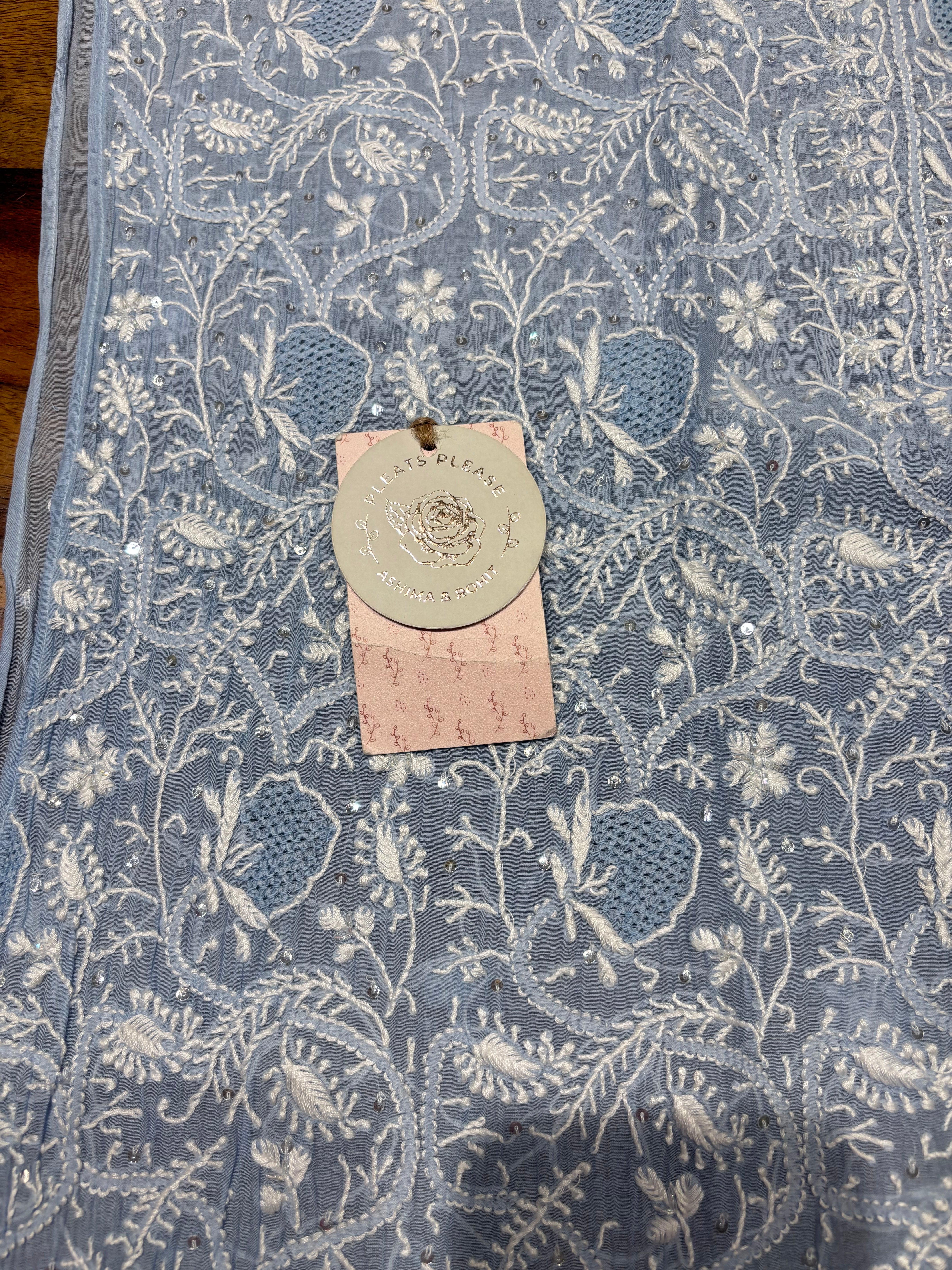 Powder Blue Chanderi Mul Chikankari Kurta & Dupatta Set