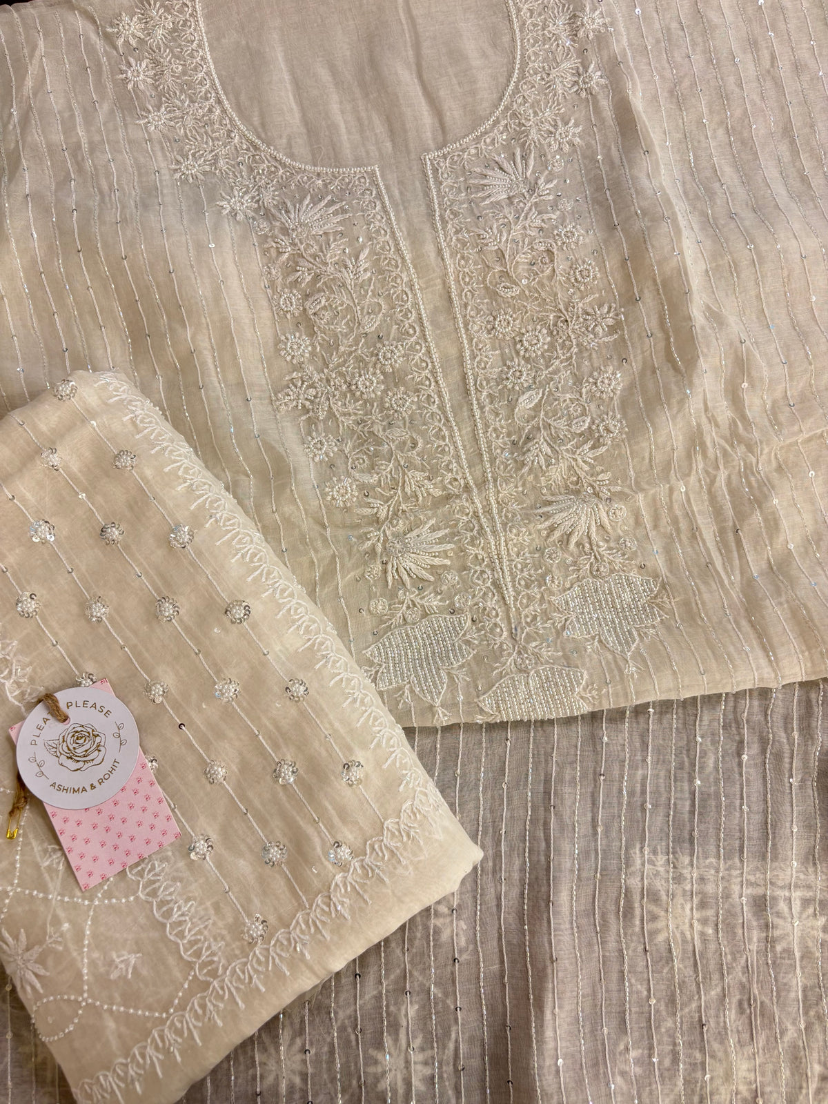 Dyeable Chanderi Mul Chikankari Kurta & Dupatta