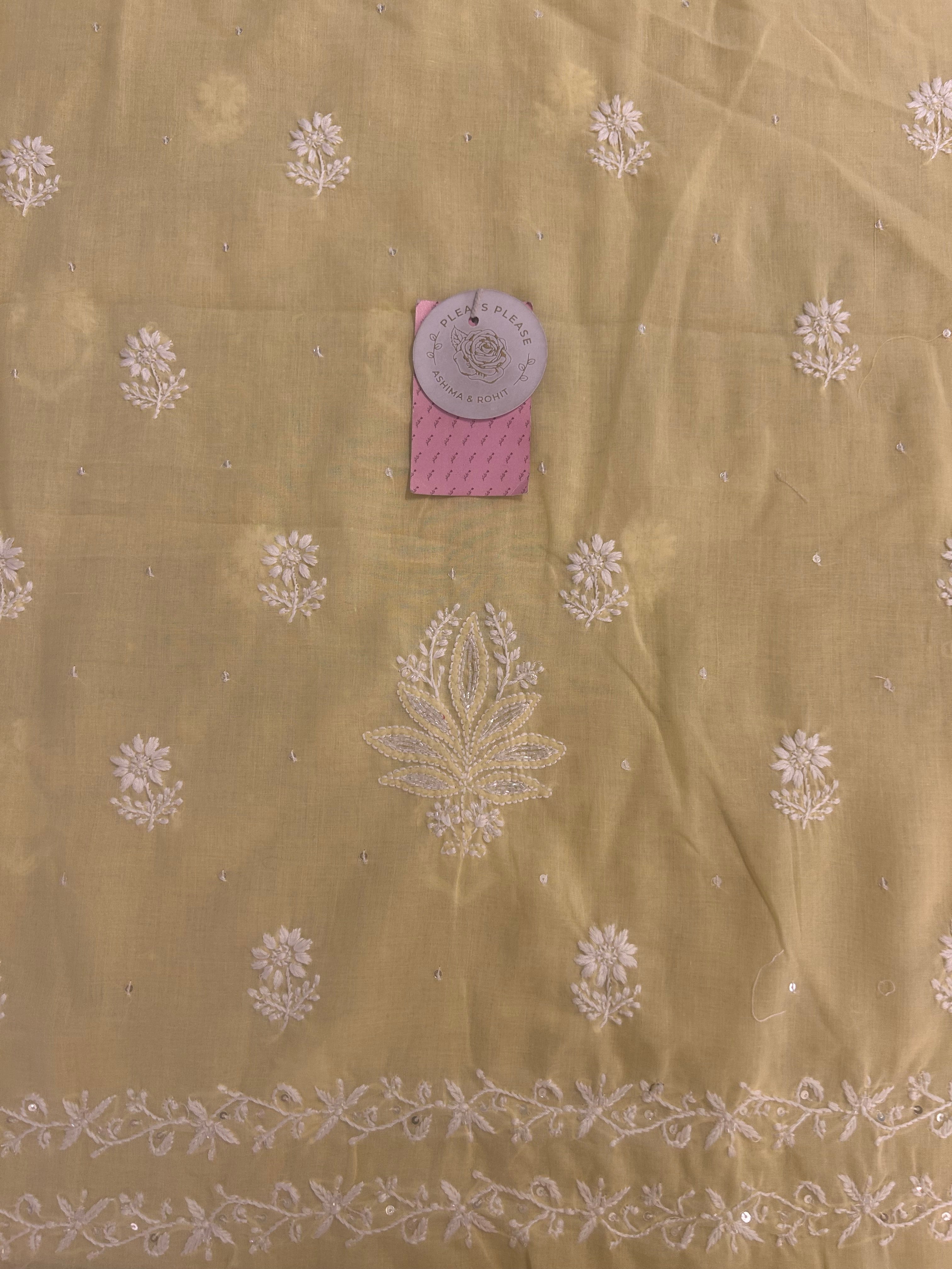 Butter Yellow Mulmul Chikankari Kurta