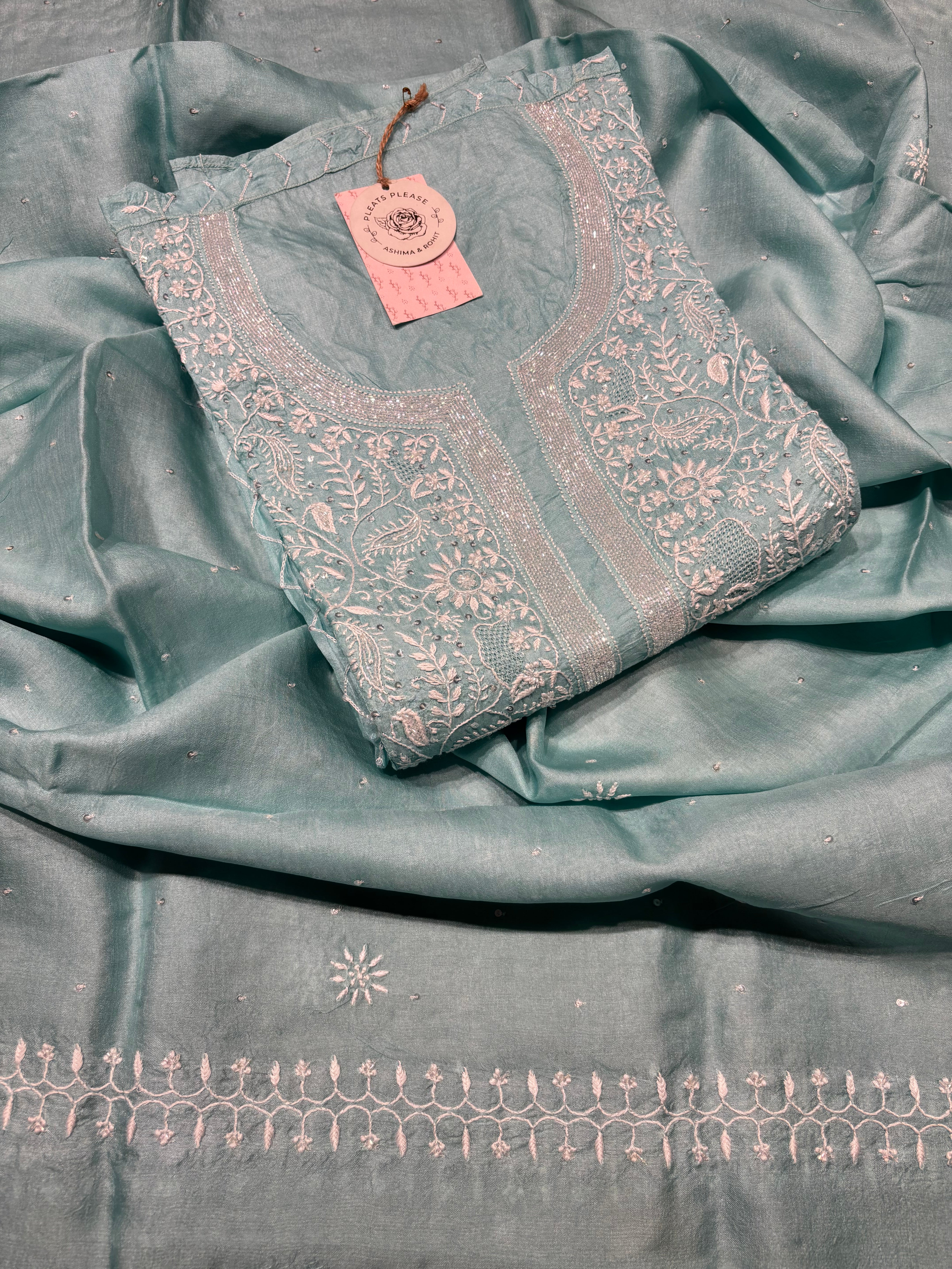 Columbia Tussar Silk Chikankari Kurta and Dupatta Set
