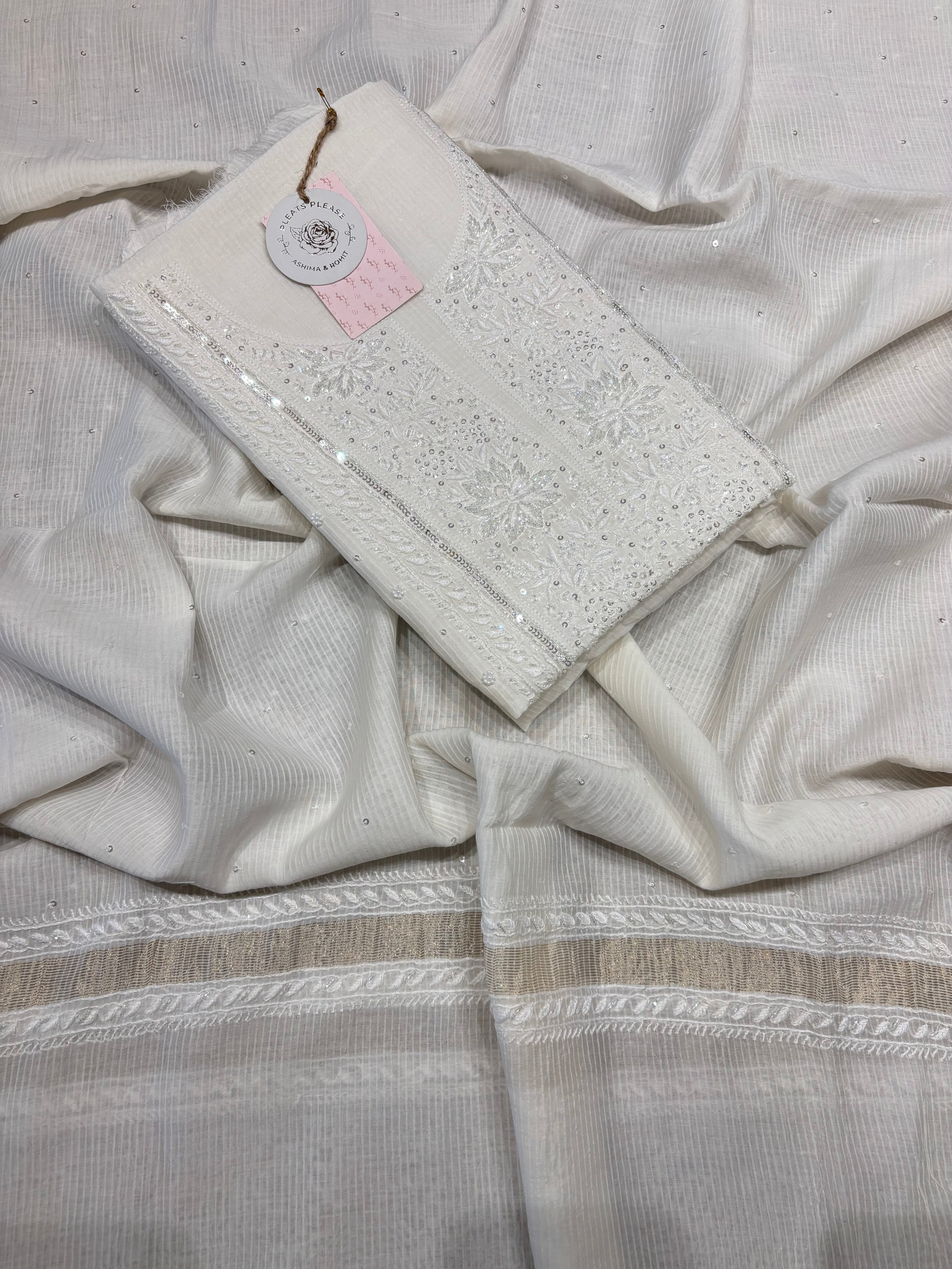 Dyeable Chanderi Maheshwari Chikankari Kurta And Dupatta Fabric