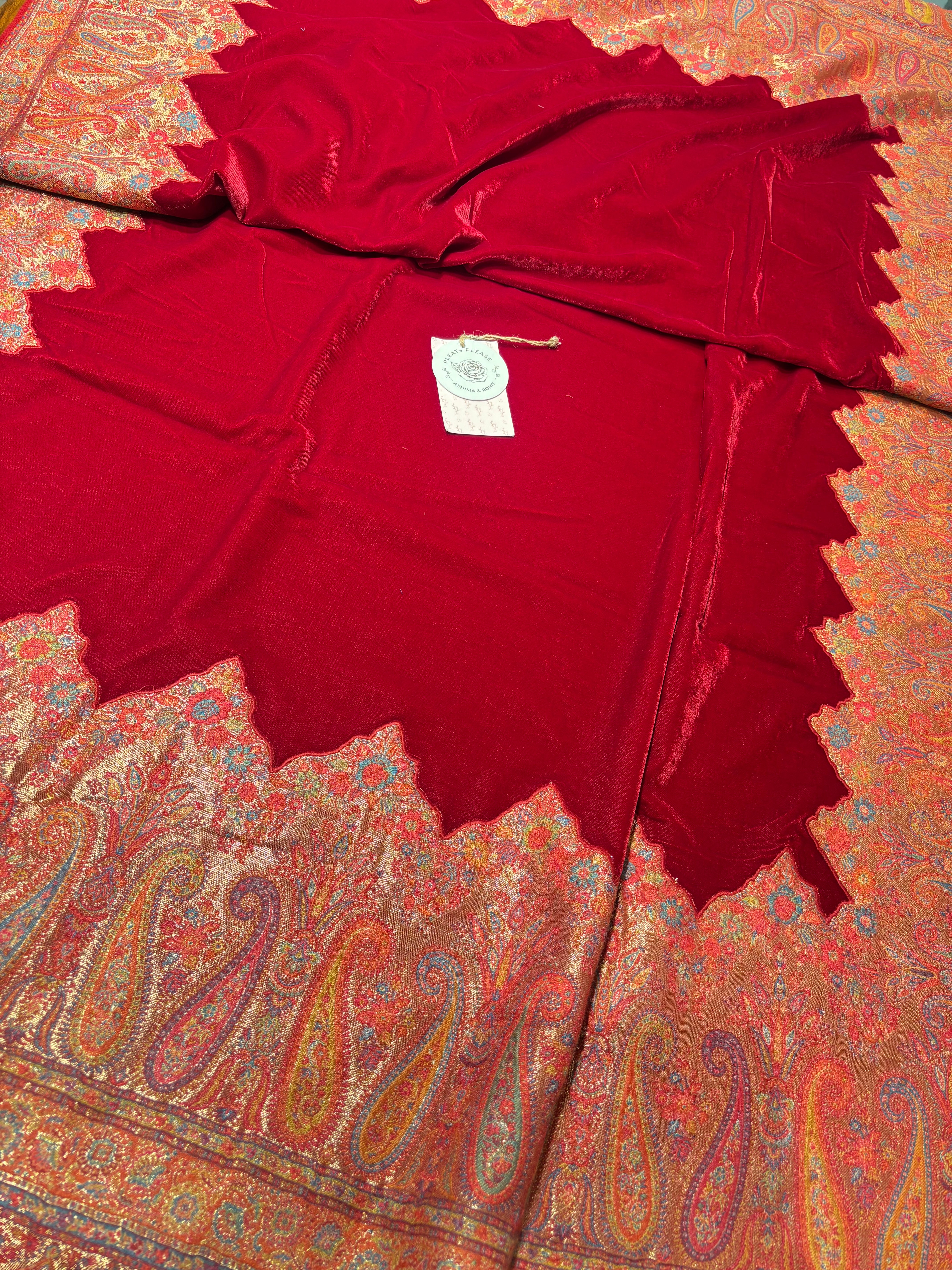 Red Pure & Premium Velvet Shawl With Kaani Weave