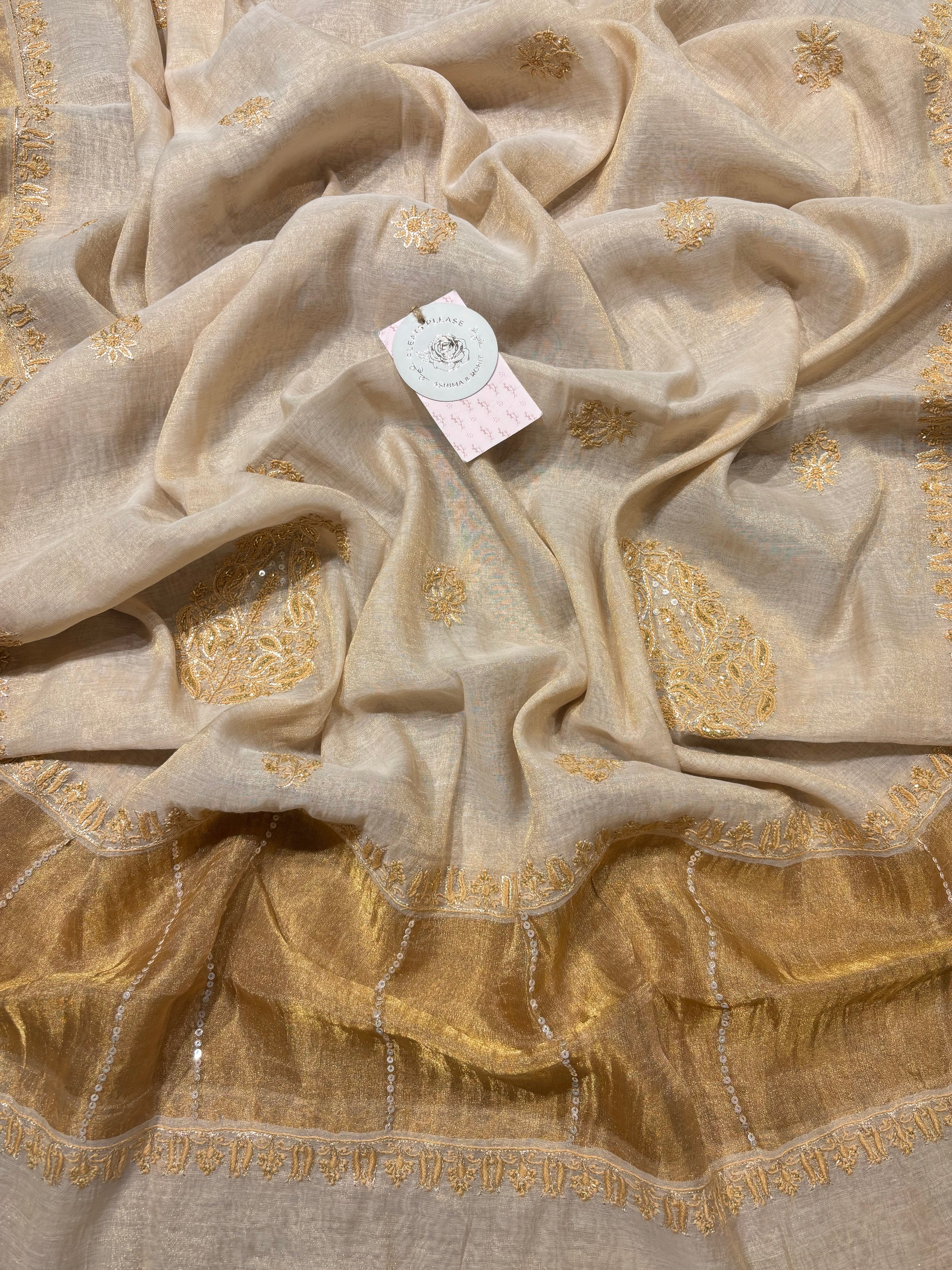Dyeable Pure & Premium Tissue Chikankari A-Line Anarkali & Dupatta Set