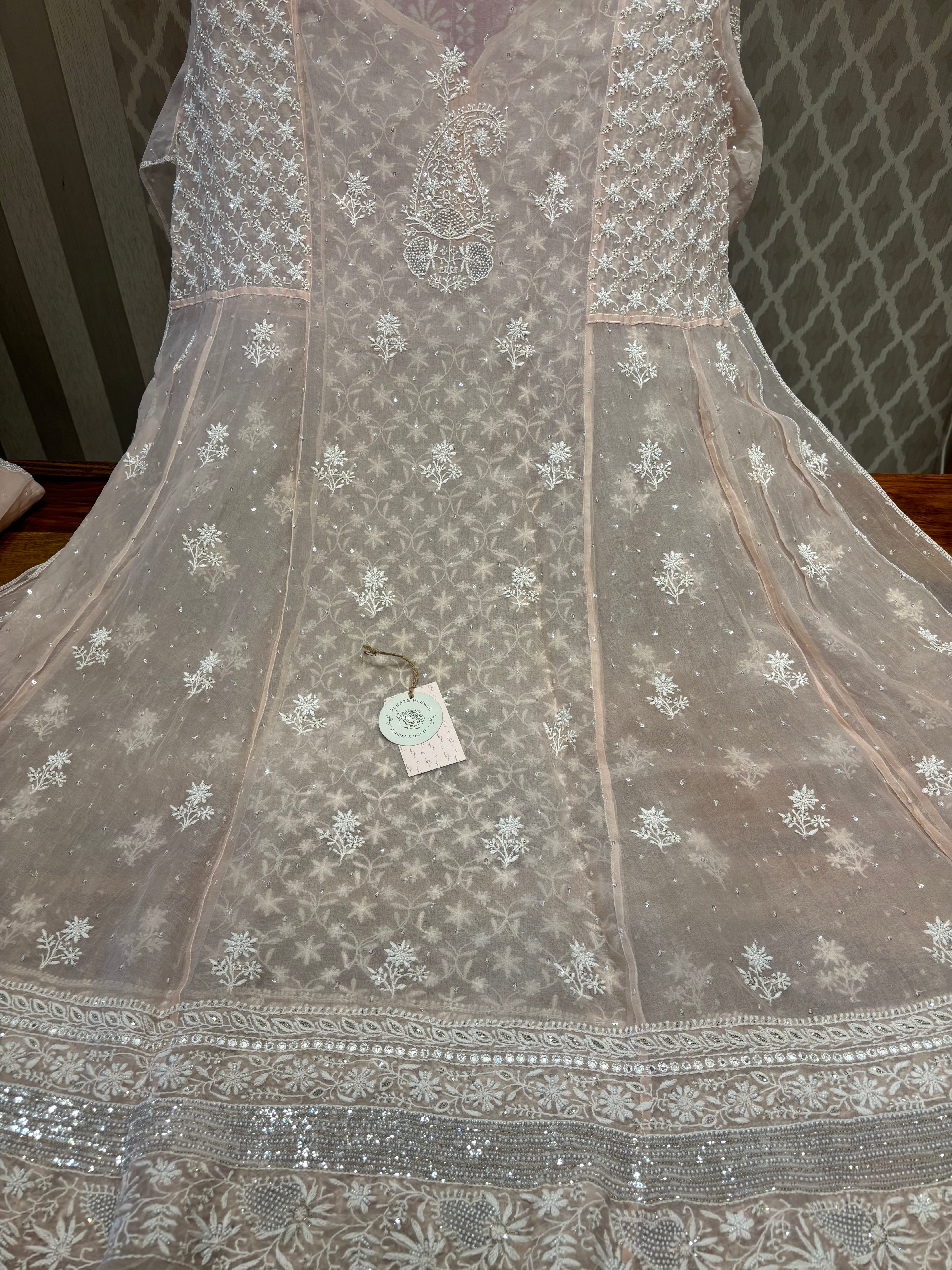 Peach Dust Pure And Premium  Organza Anarkali And Dupatta Set