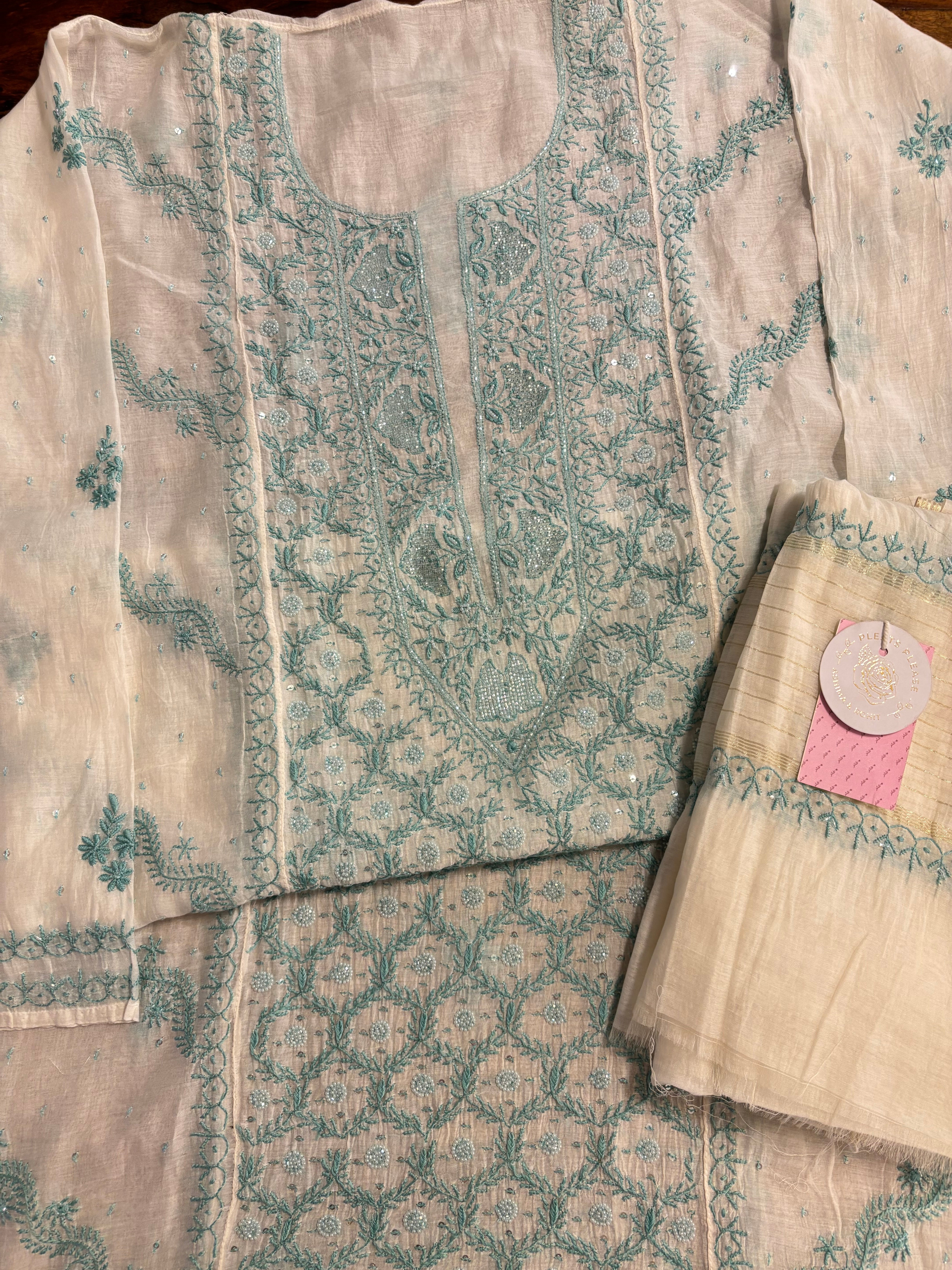 Dyeable Chanderi Mul Chikankari Kurta & Dupatta