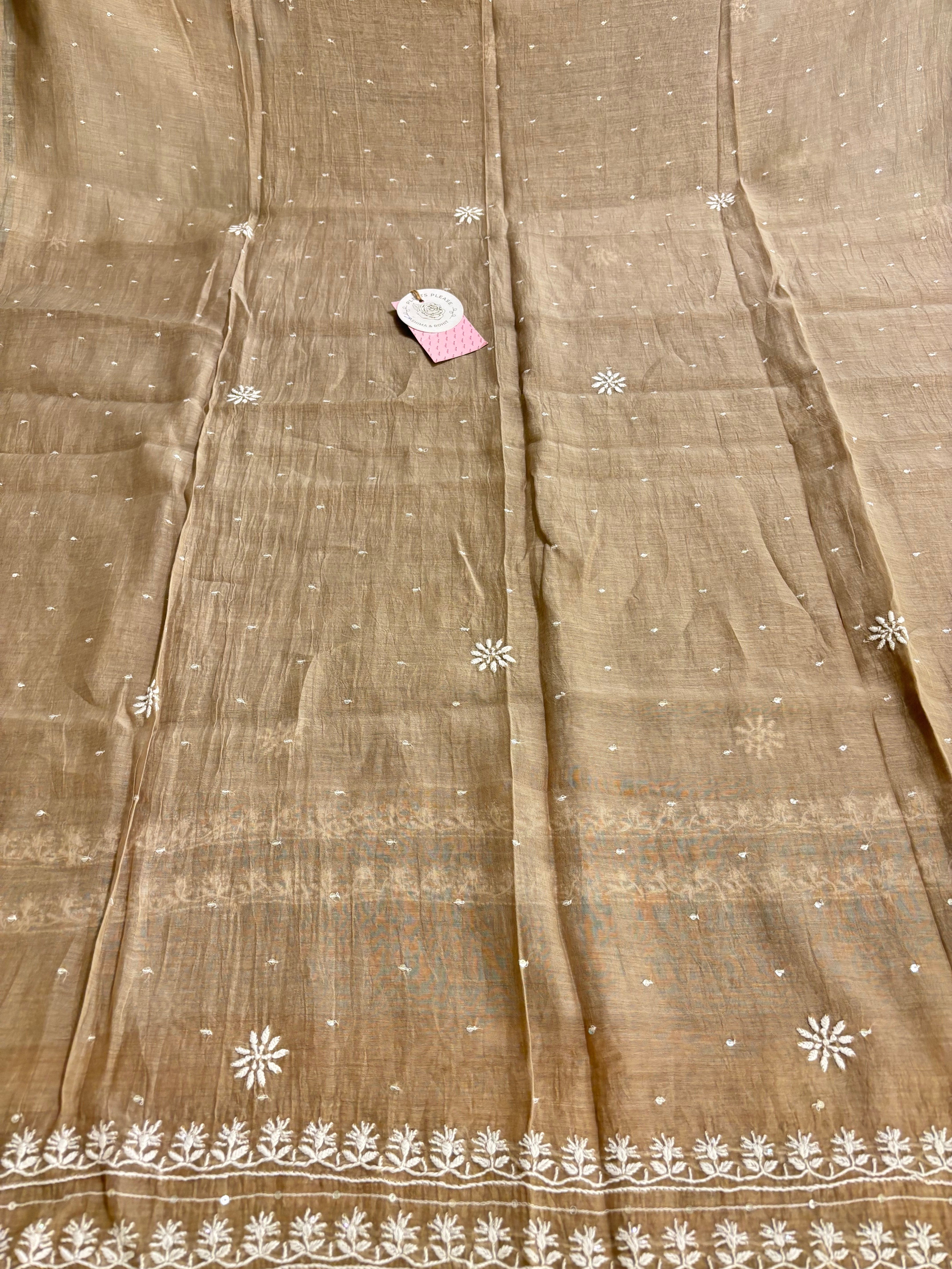 Camel Brown Chanderi Mul Chikankari Kurta  and Dupatta