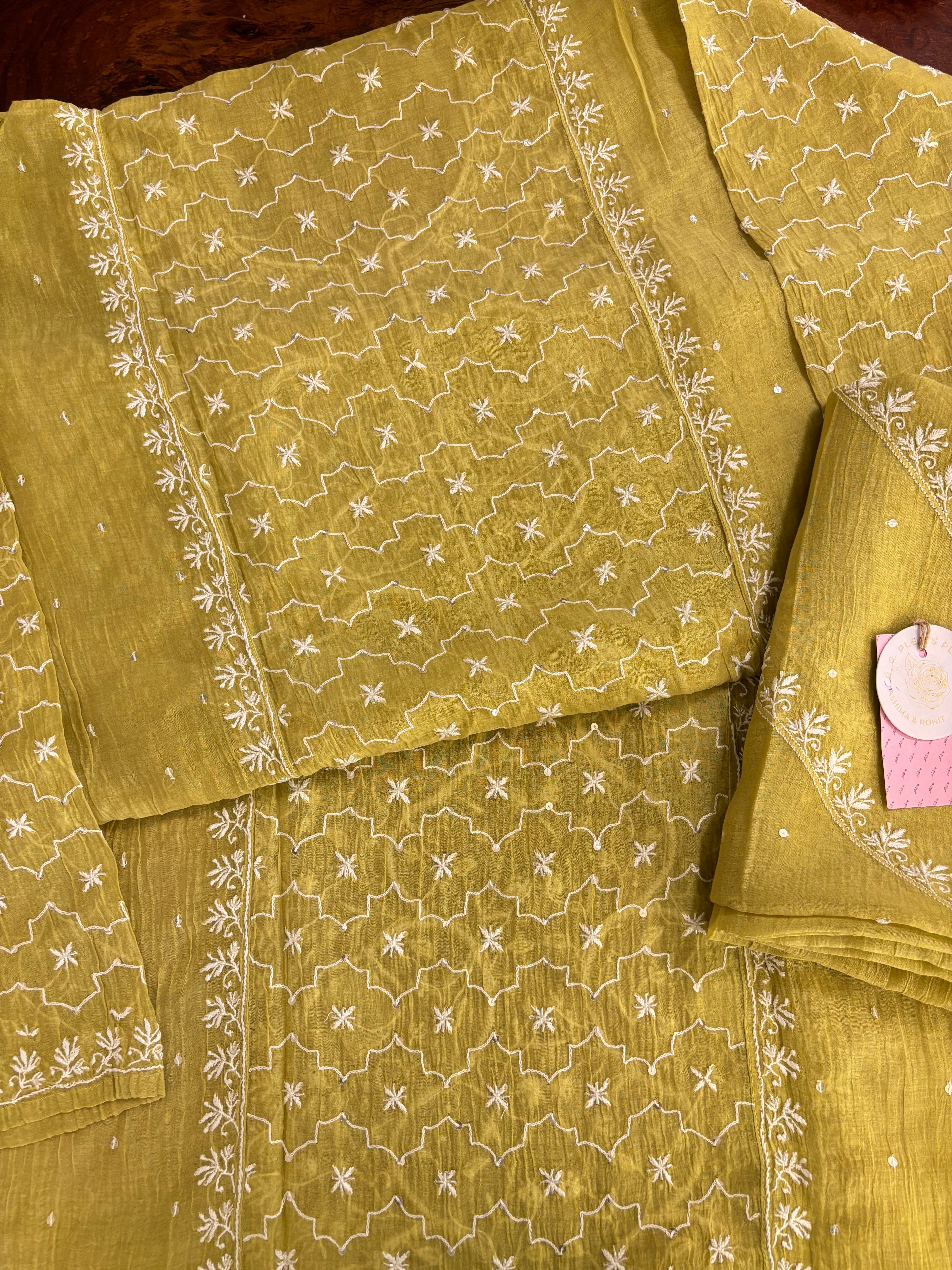 Mustard Yellow Chanderi Chikankari Kurta & Dupatta