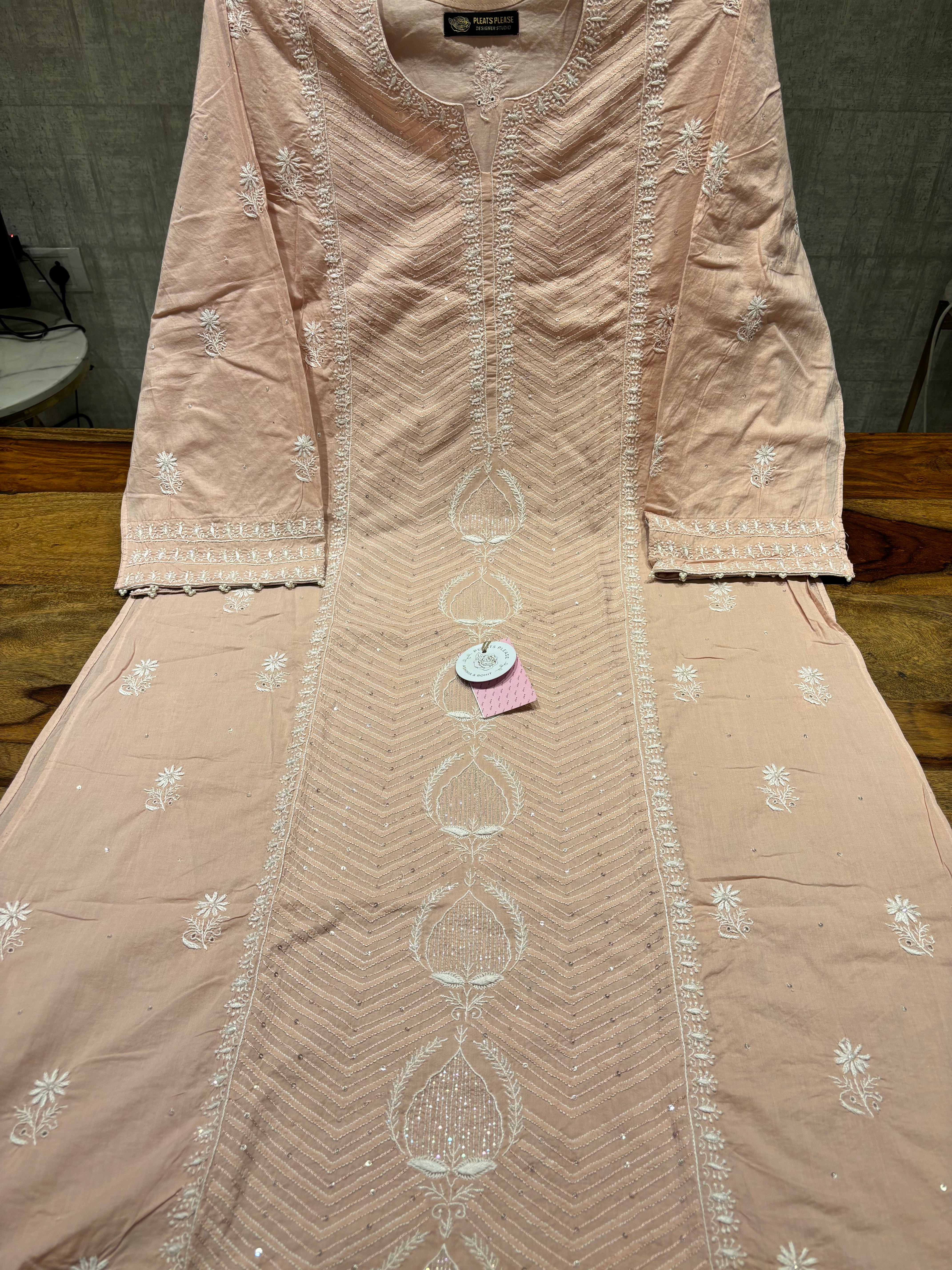 Peach Mulmul Chikankari Kurta