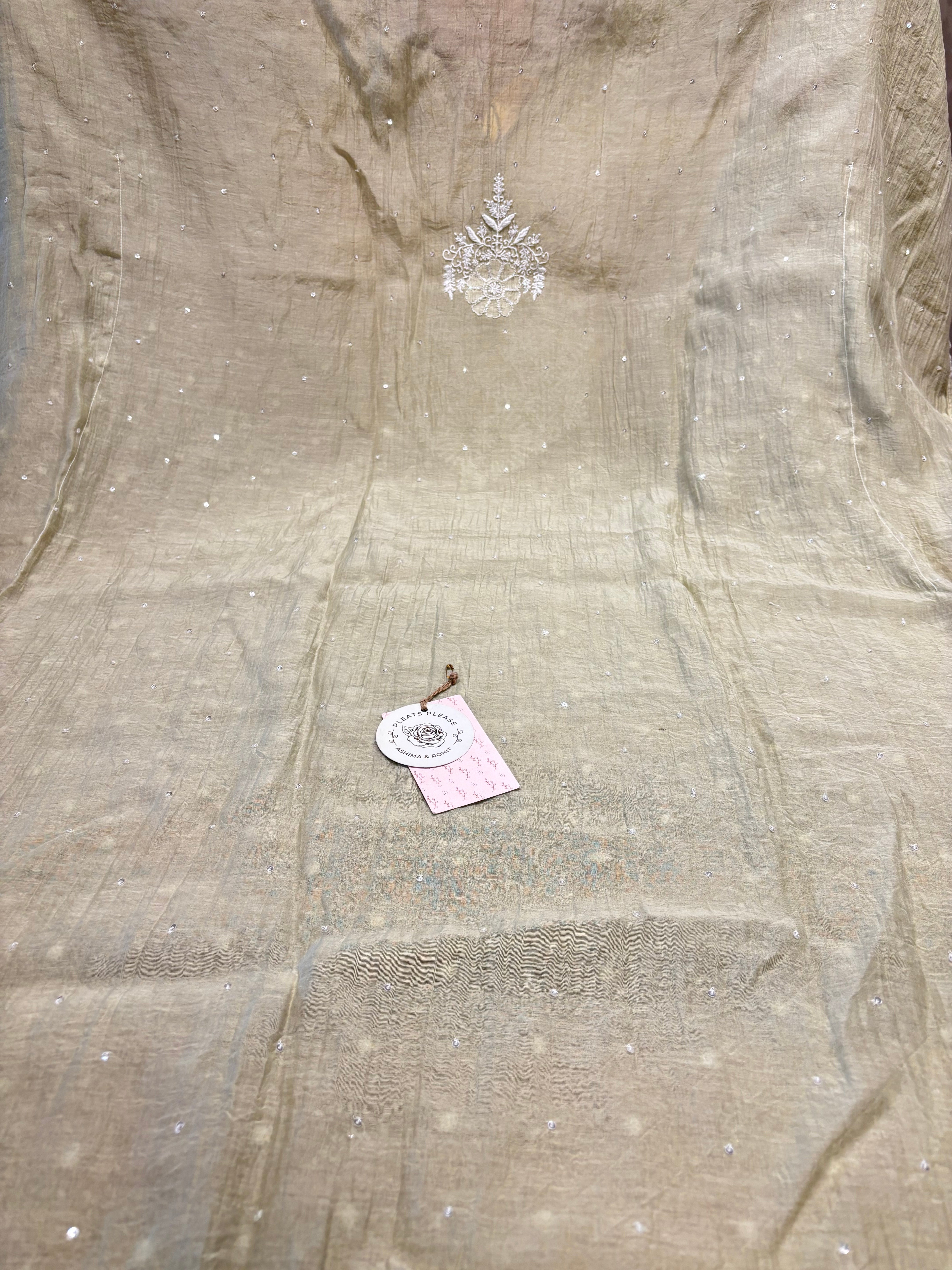 Olive Green Chanderi Mul Chikankari Kaftan