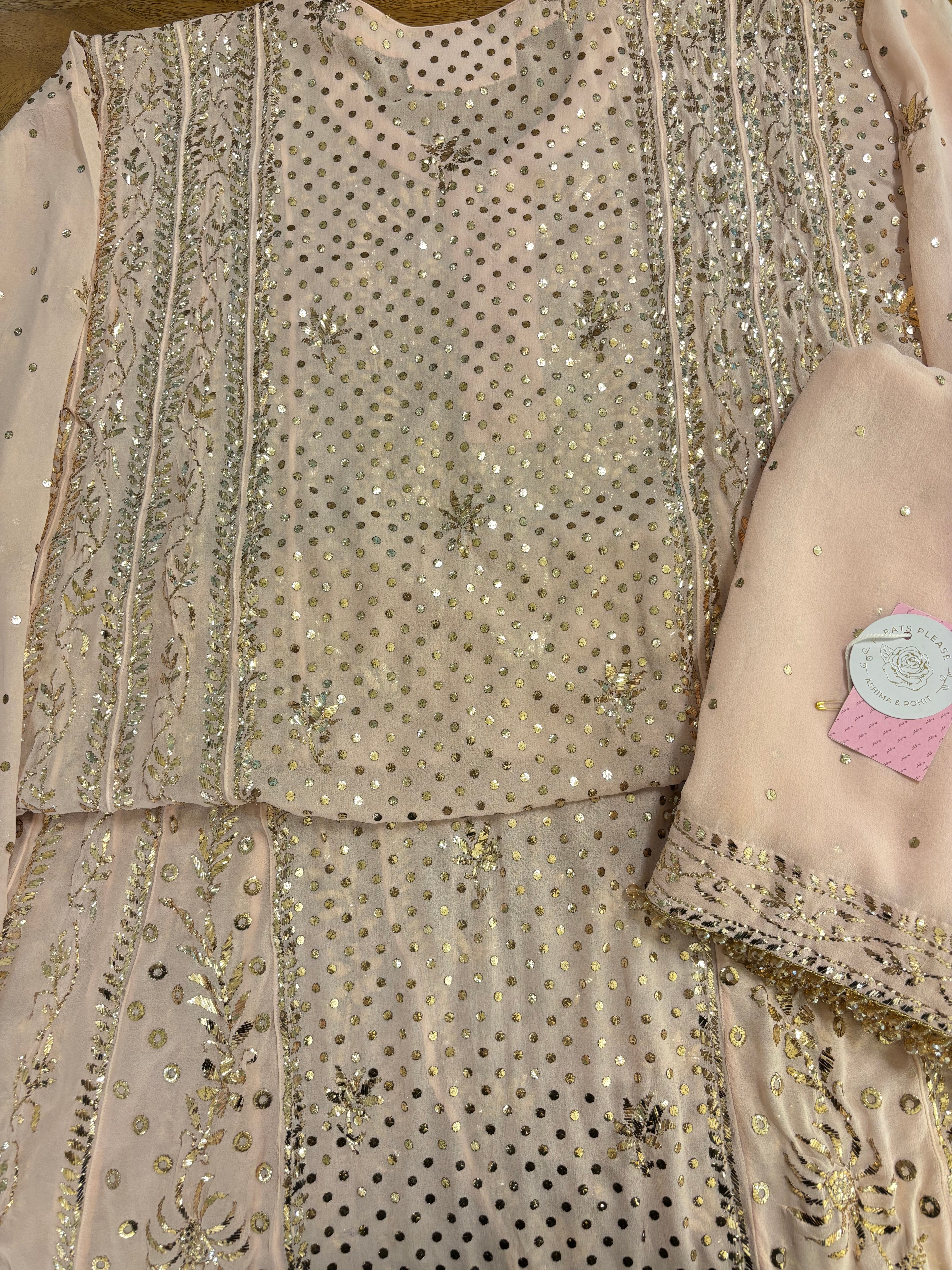 Baby Pink Pure & Premium Georgette Mukaish Jhola & Dupatta