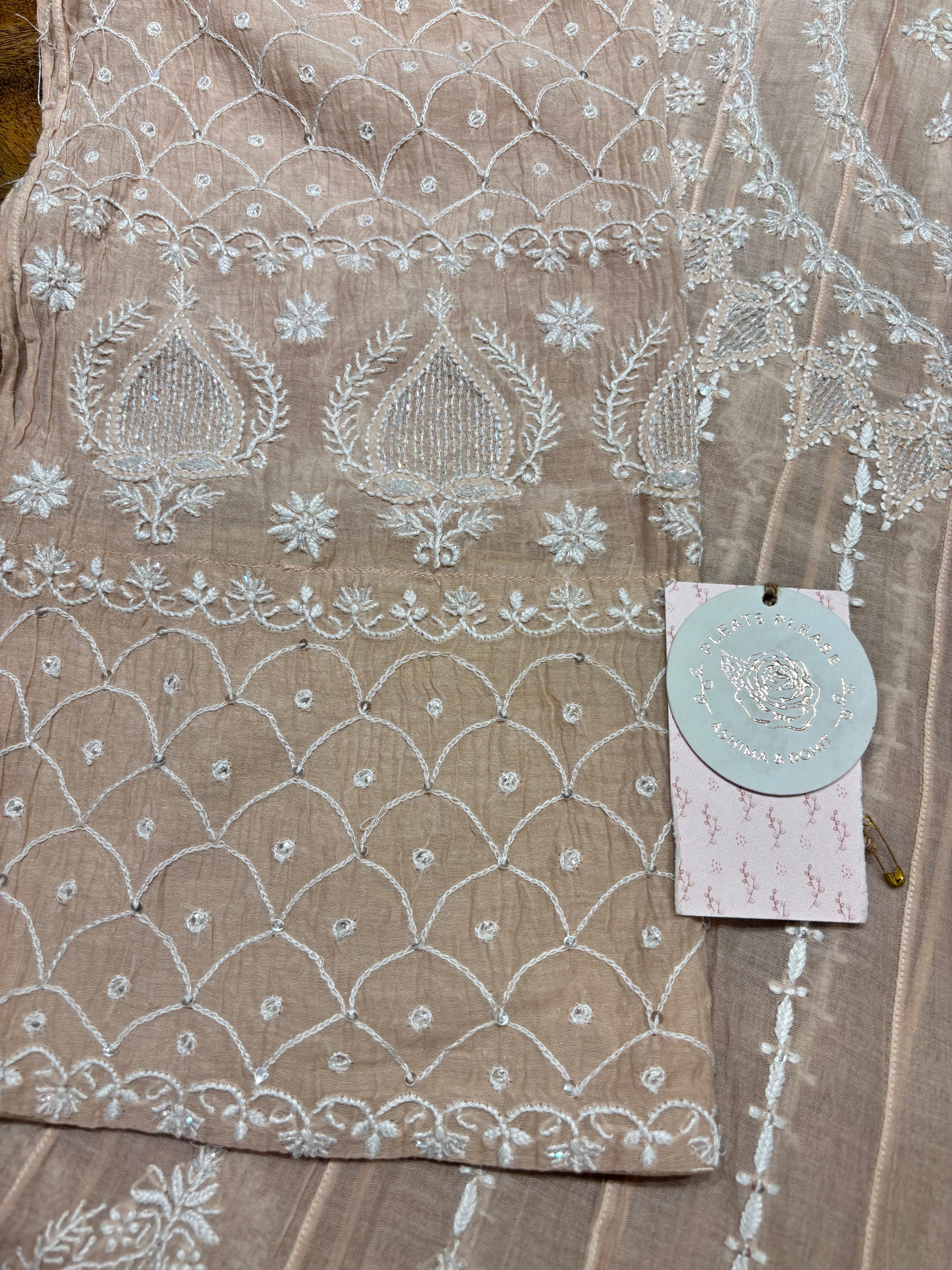 Peach Chanderi Mul Chikankari Anarkali & Dupatta Set