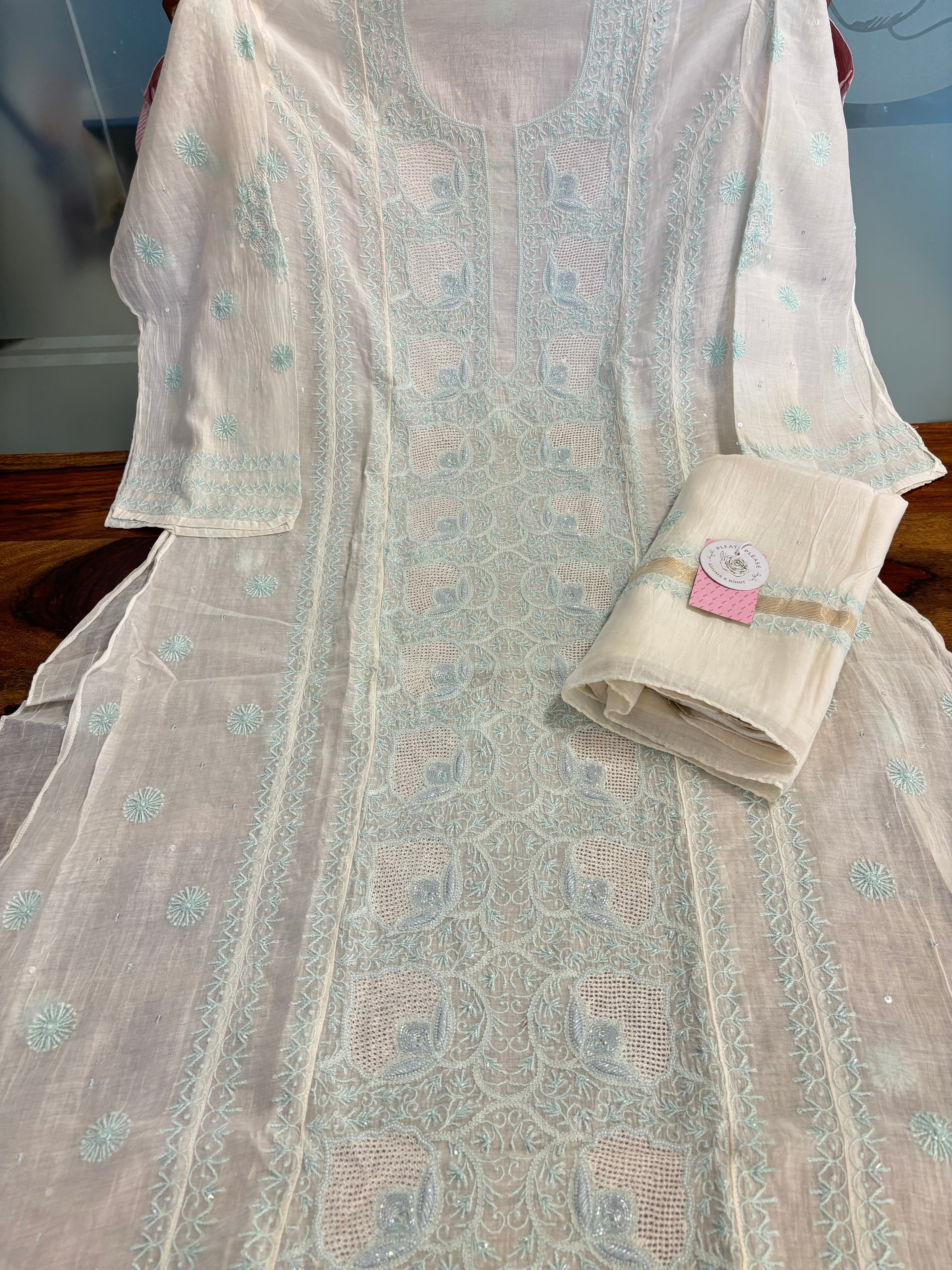 Dyeable Chanderi Chikankari Jaal Kurta & Dupatta