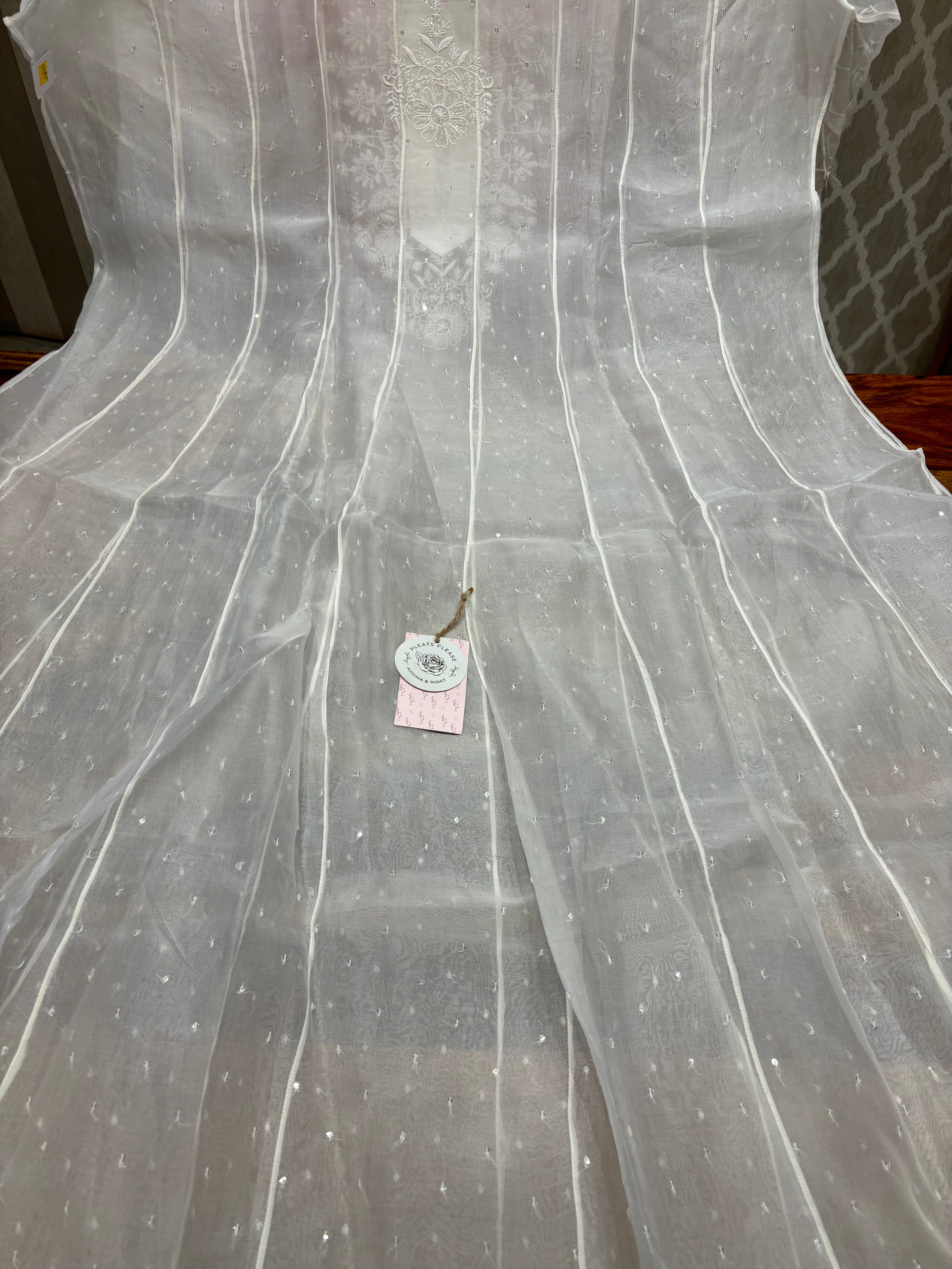 Dyeable Pure Organza Silk Chikankari Anarkali and Dupatta set