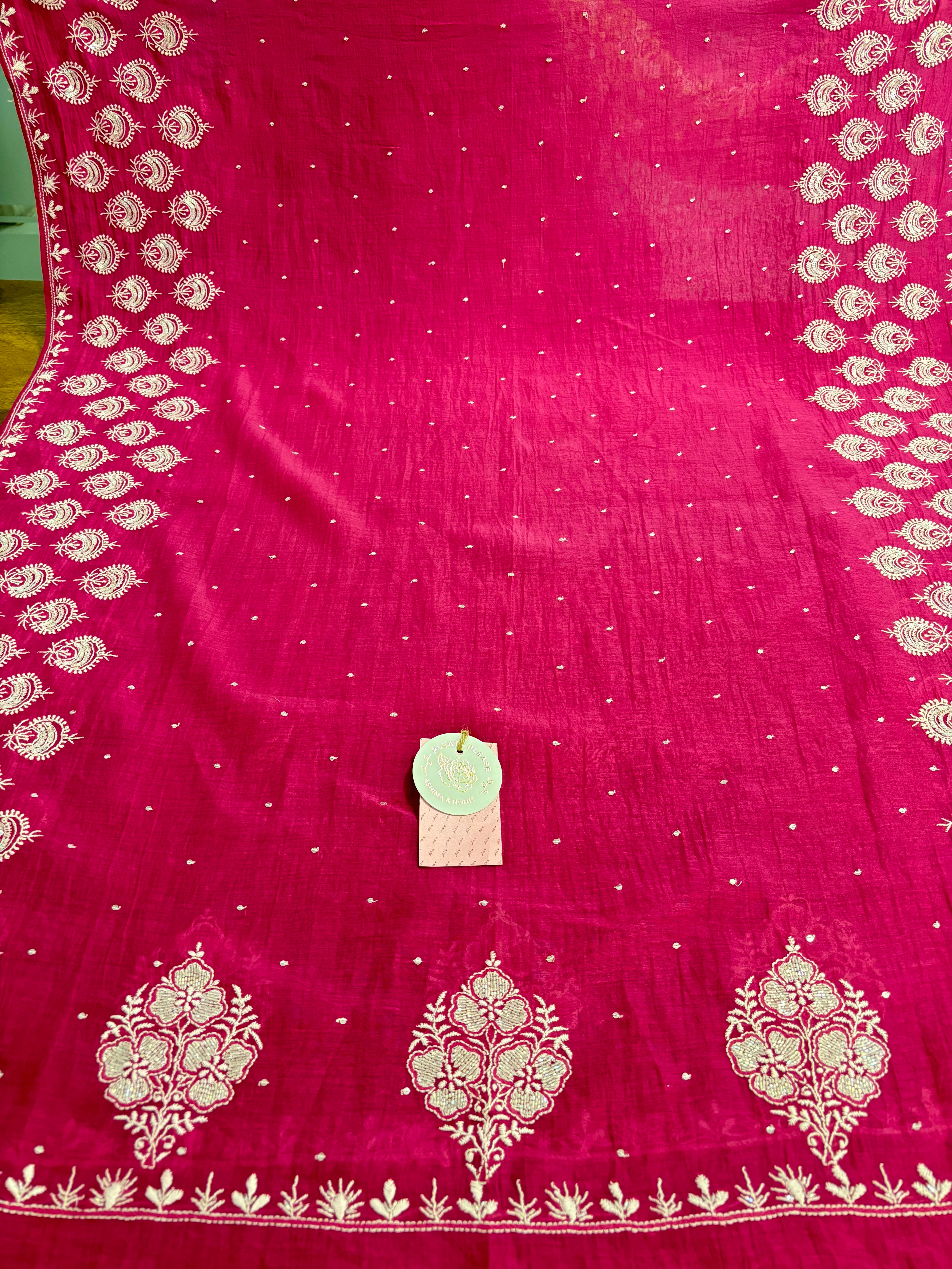 Magenta Chanderi Mul Chikankari Kurta & Dupatta