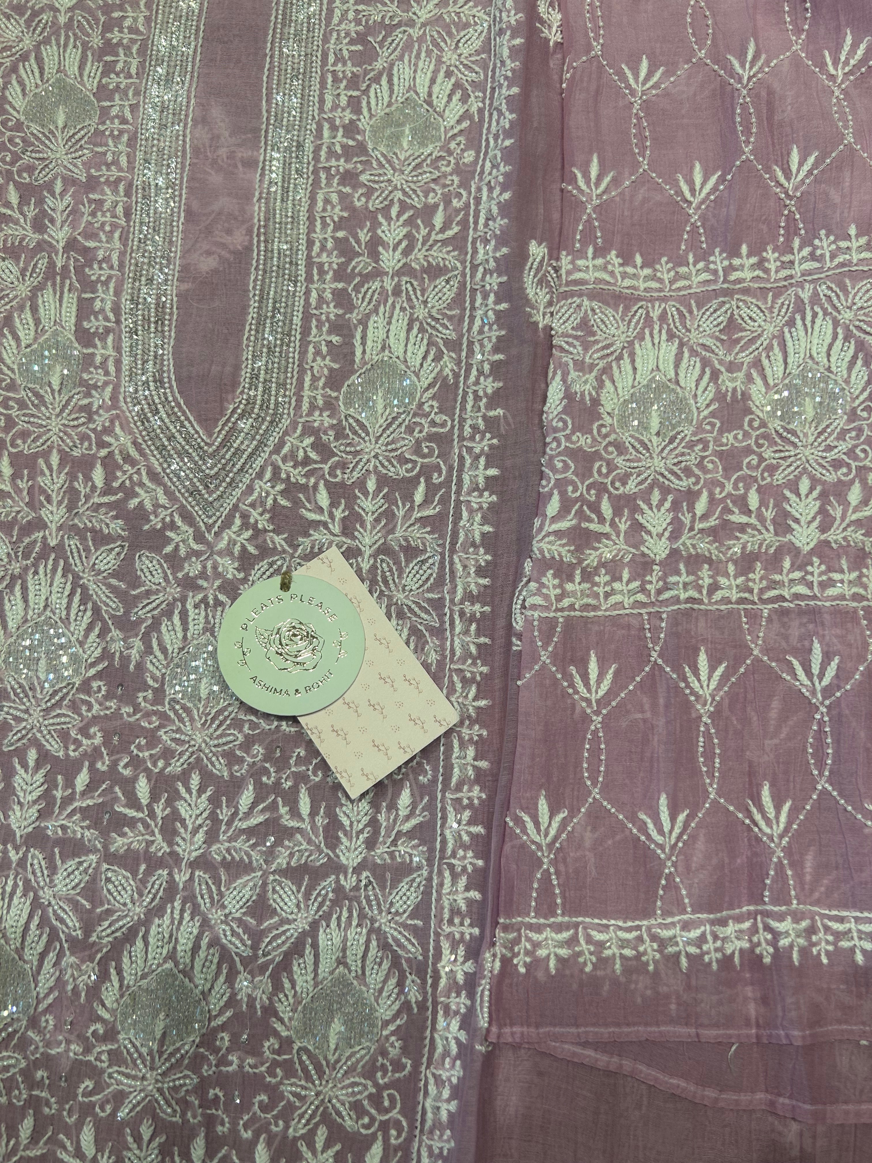 Purple Chikankari Chanderi Mul Kurta and Dupatta set