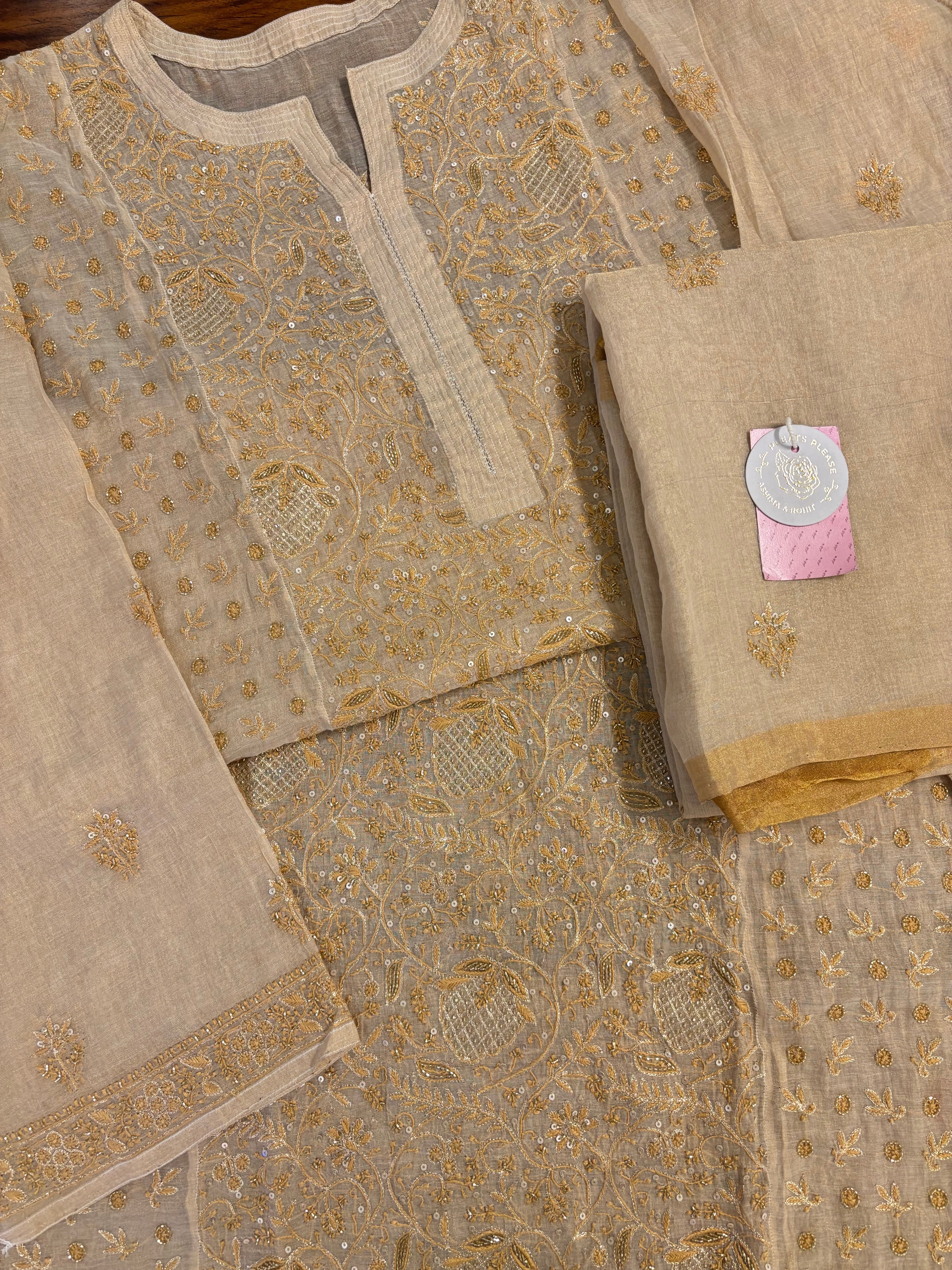 Dyeable Pure Tissue Chikankari Kurta & Dupatta