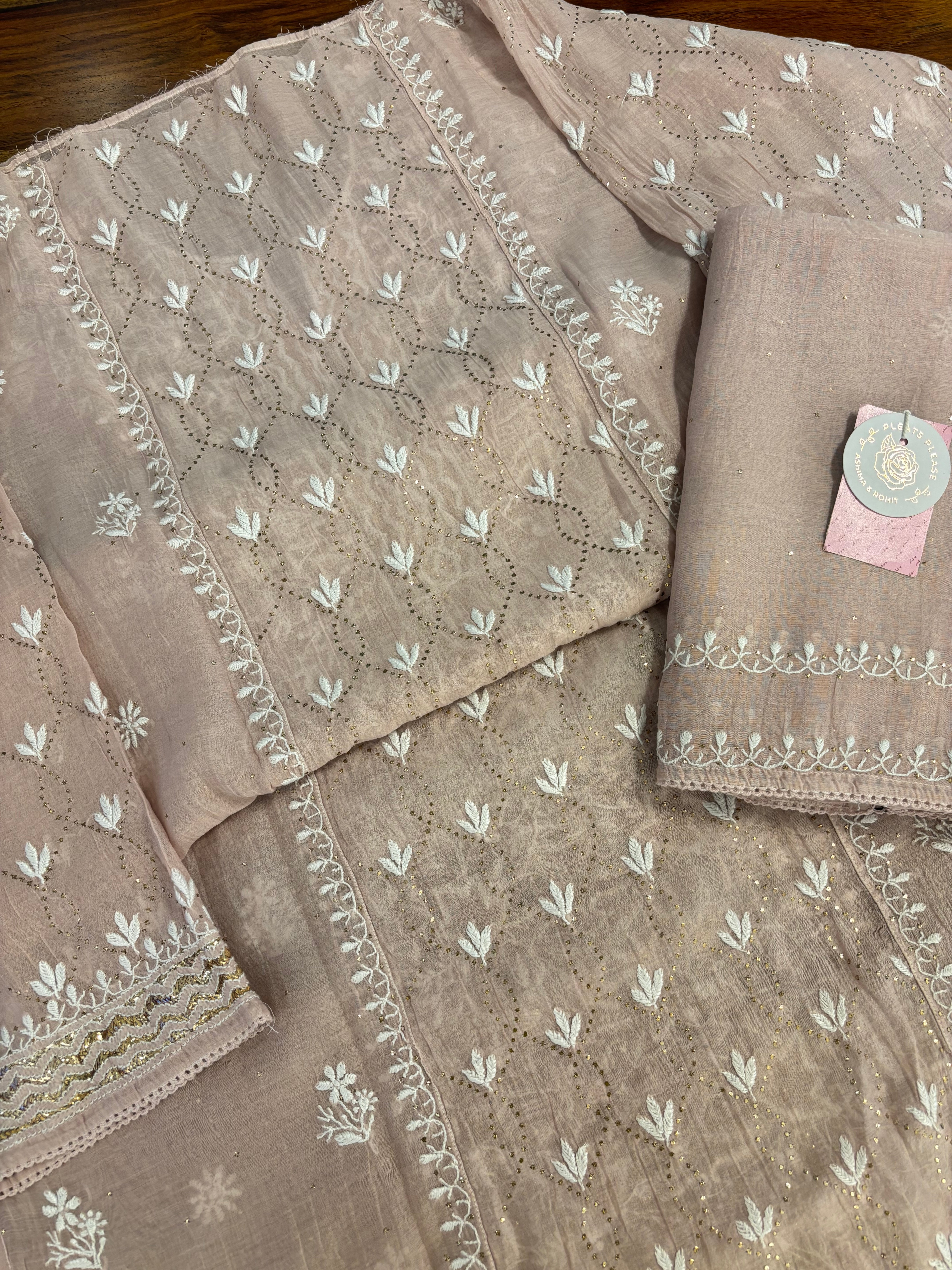 Peachy Rose Chanderi Mul Mukaish & Chikankari Kurta & Dupatta