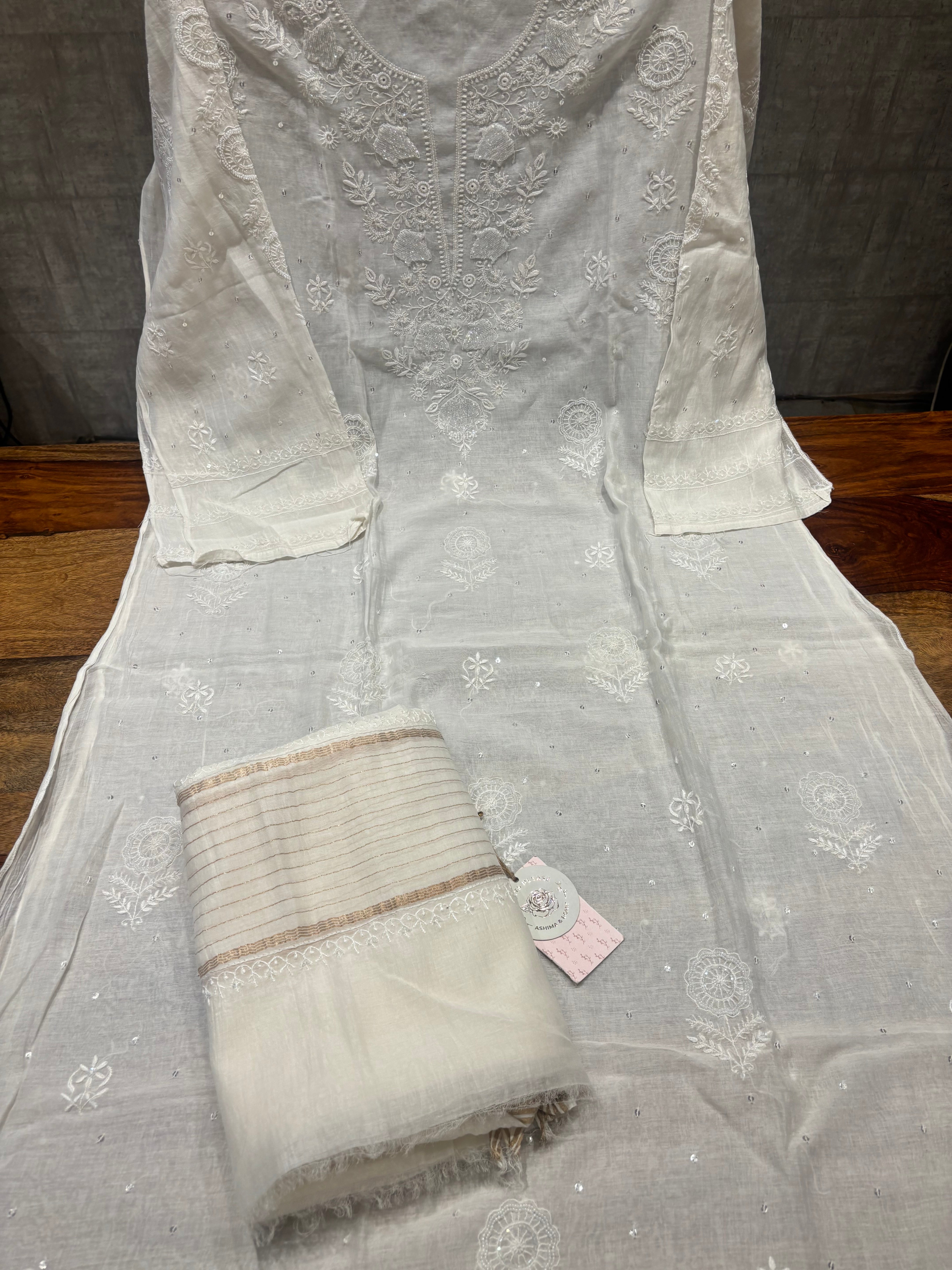 Dyeable Chanderi Mul Chikankari Kurta & Dupatta Set