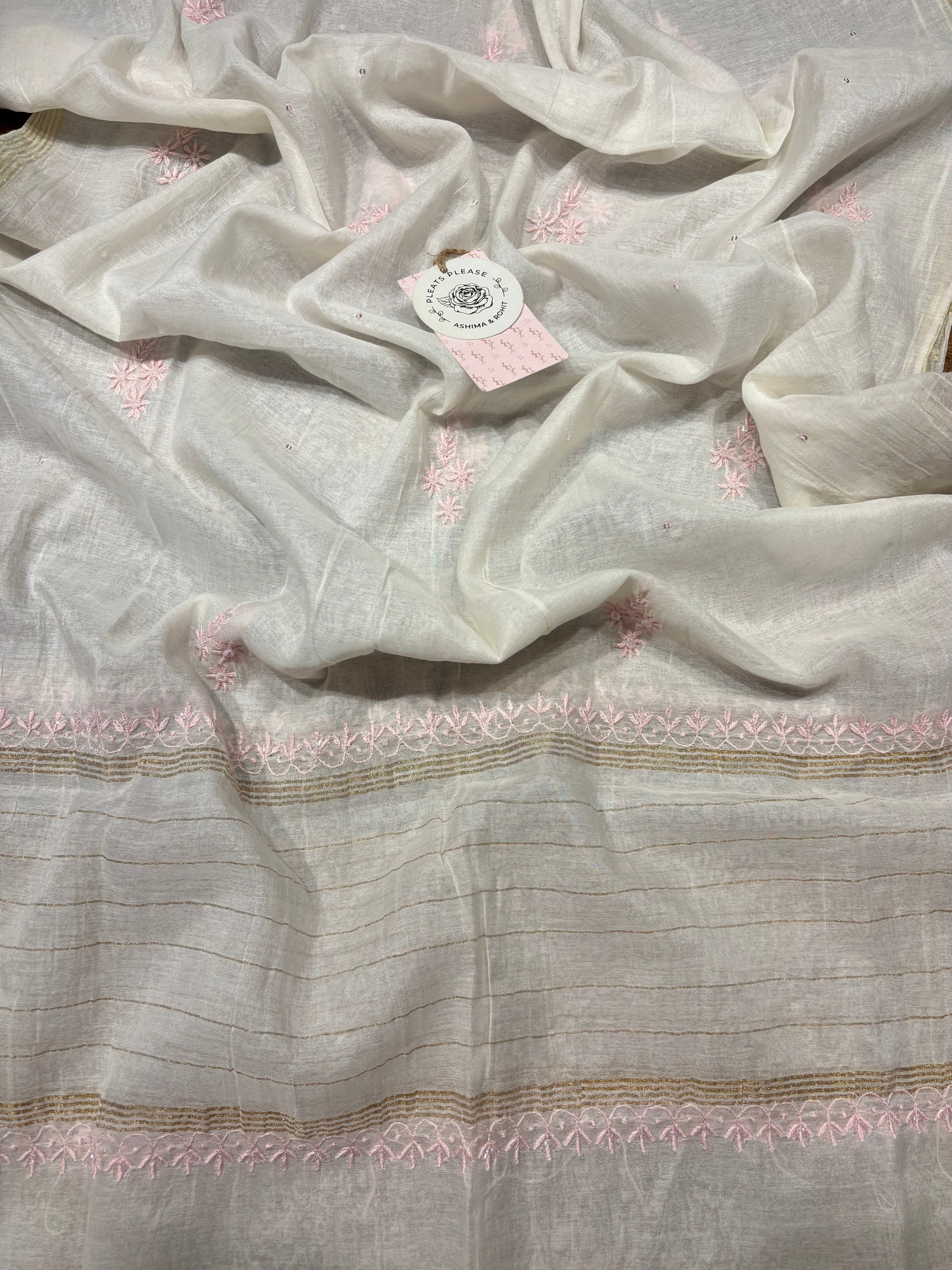 Dyeable Chanderi Mul Chikankari Kurta and Dupatta set