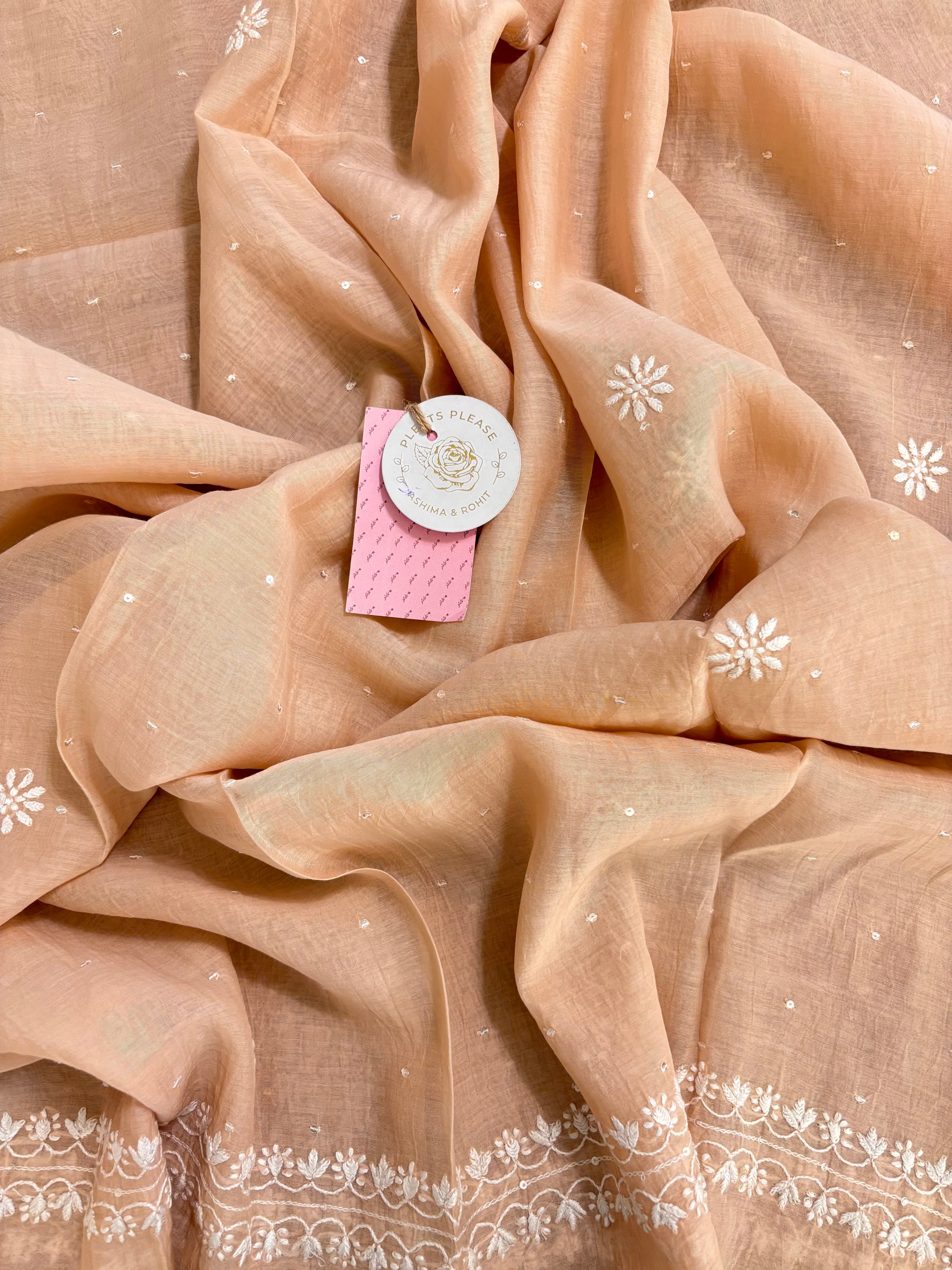Peach Chanderi Chikankari Kurta & Dupatta