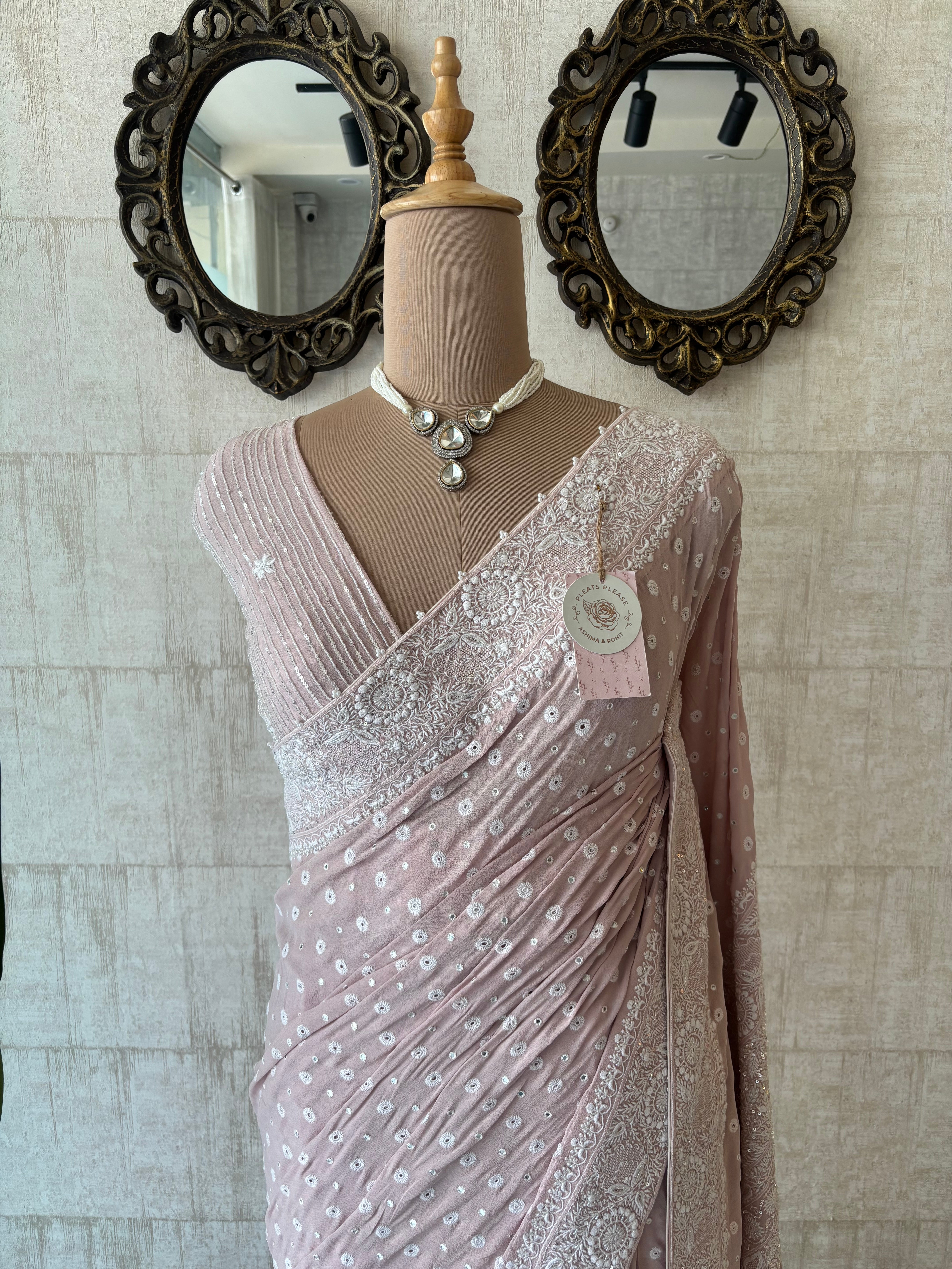 Lilac pure and premium Georgette Saree and Blouse