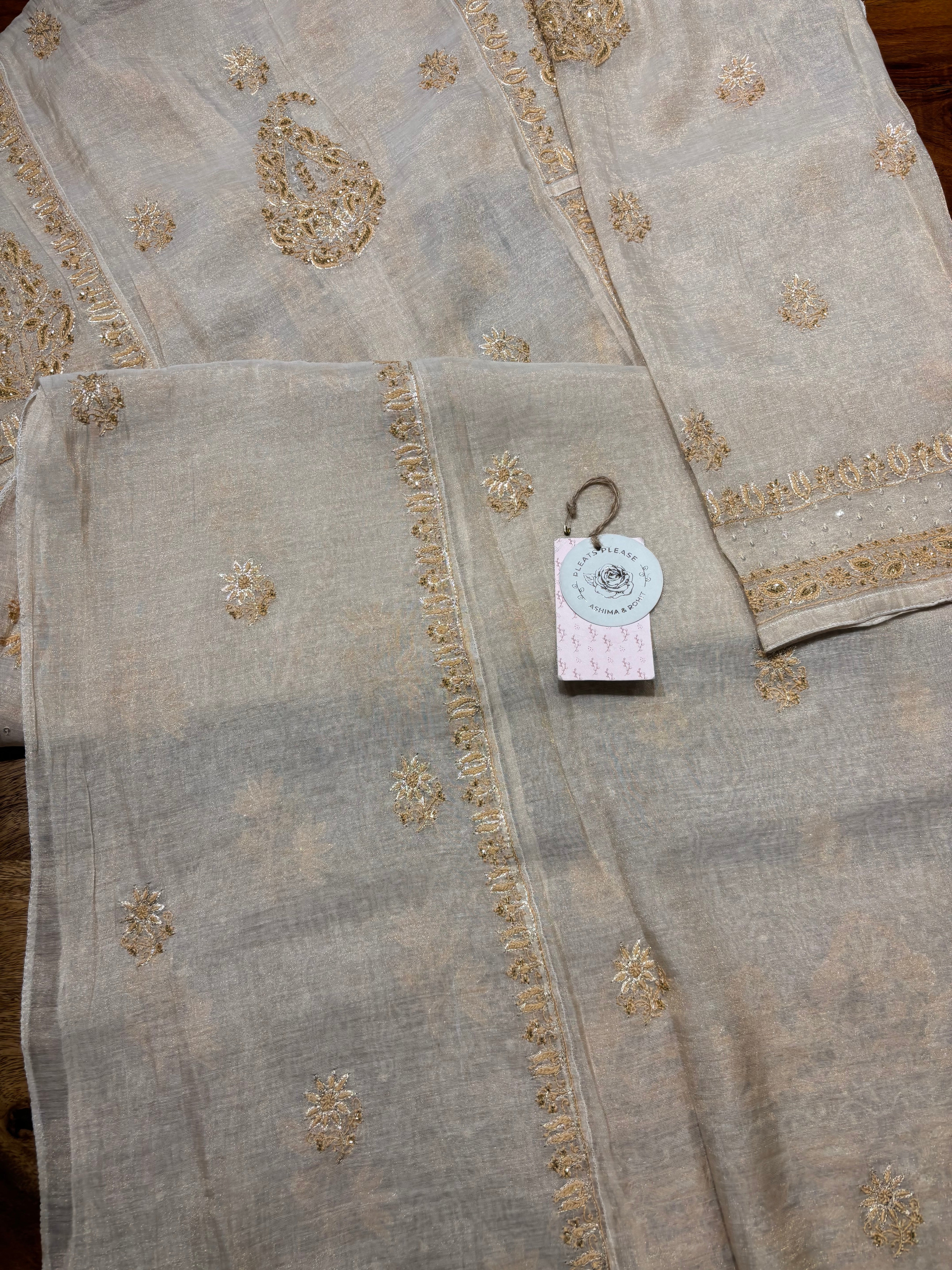 Dyeable Pure & Premium Tissue Chikankari A-Line Anarkali & Dupatta Set