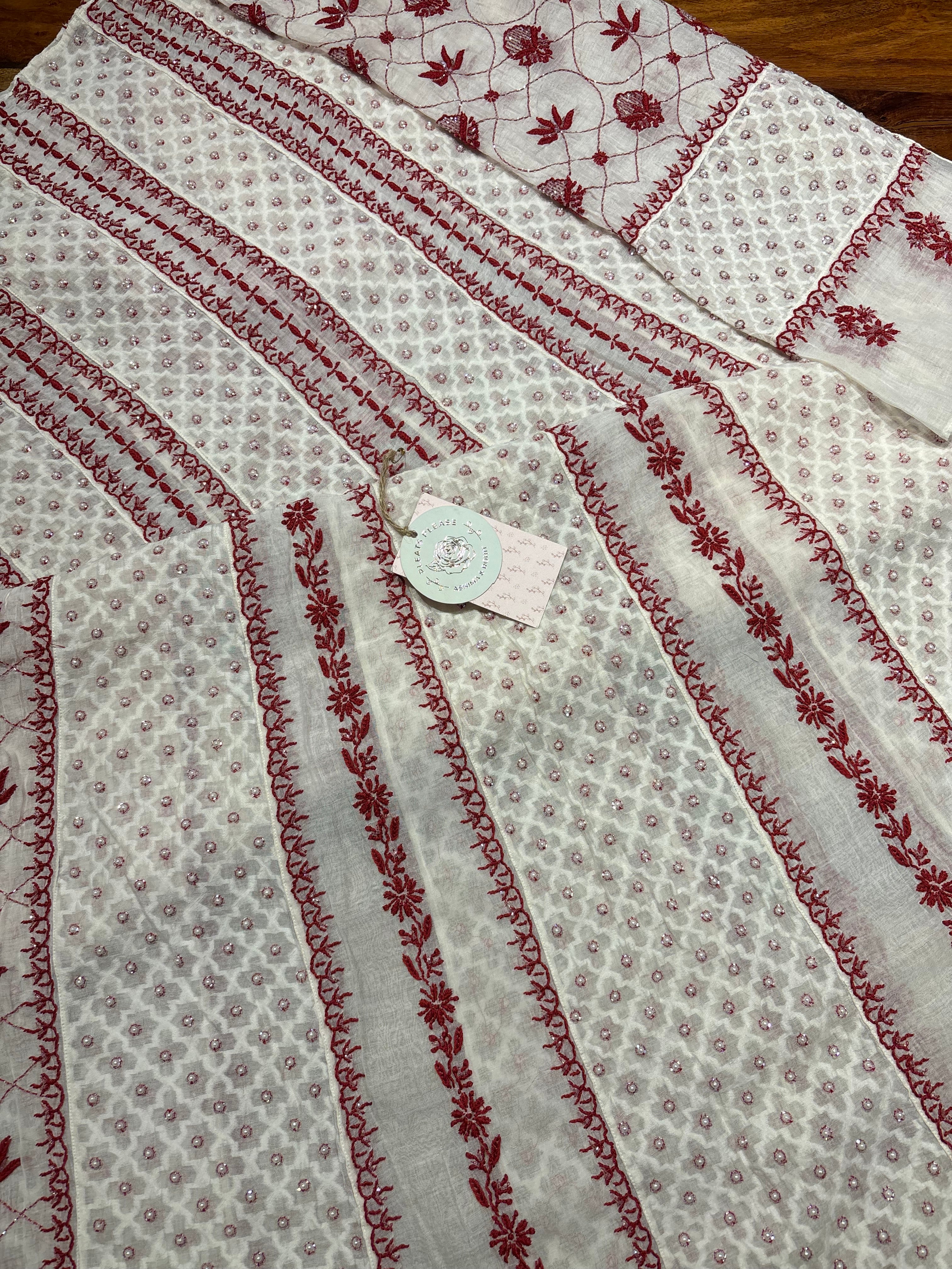 Dyeable chanderi Mul Chikankari Anarkali and Dupatta Set