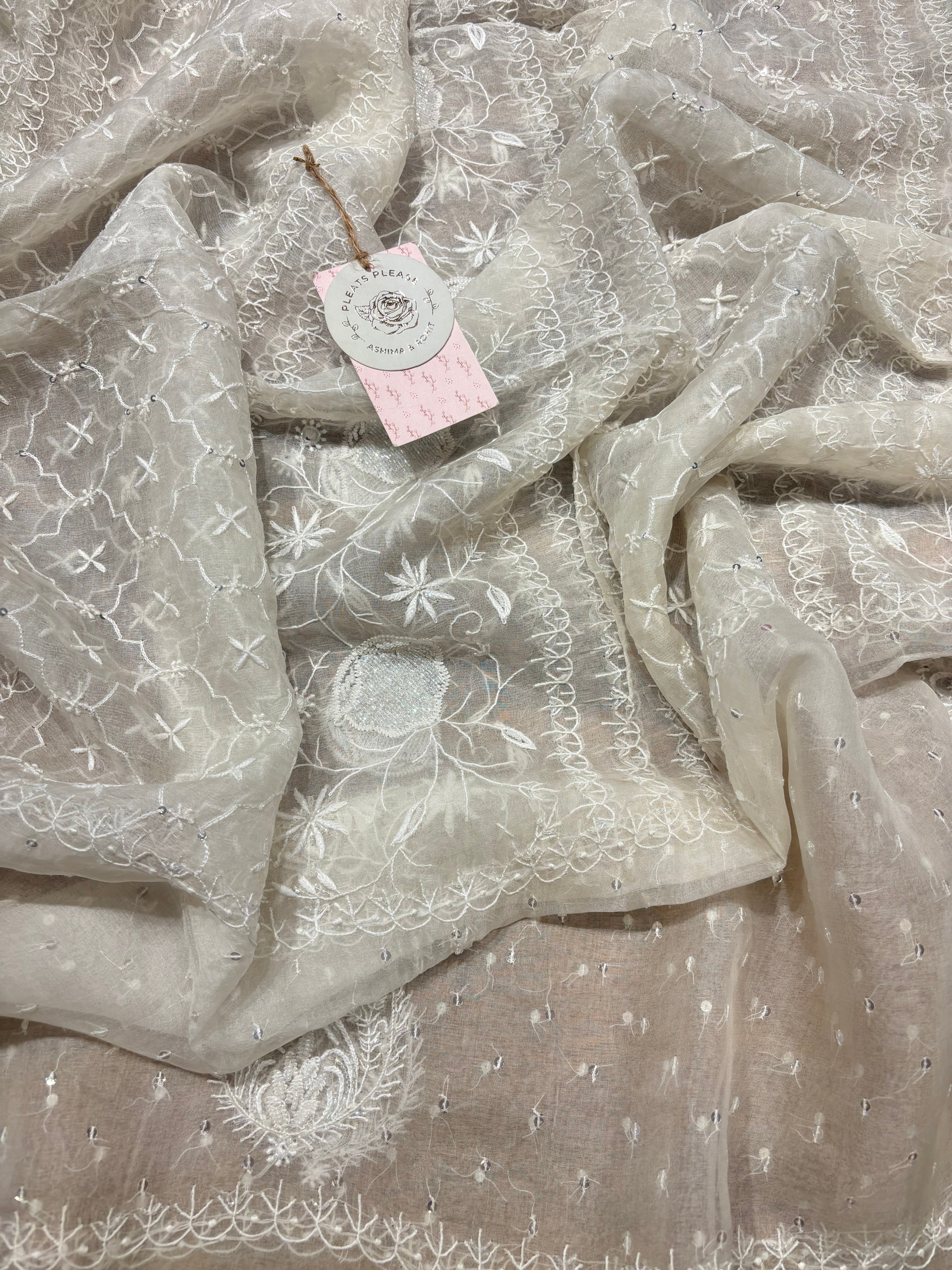 Dyeable Pure Organza Chikankari Kurta And Dupatta Set